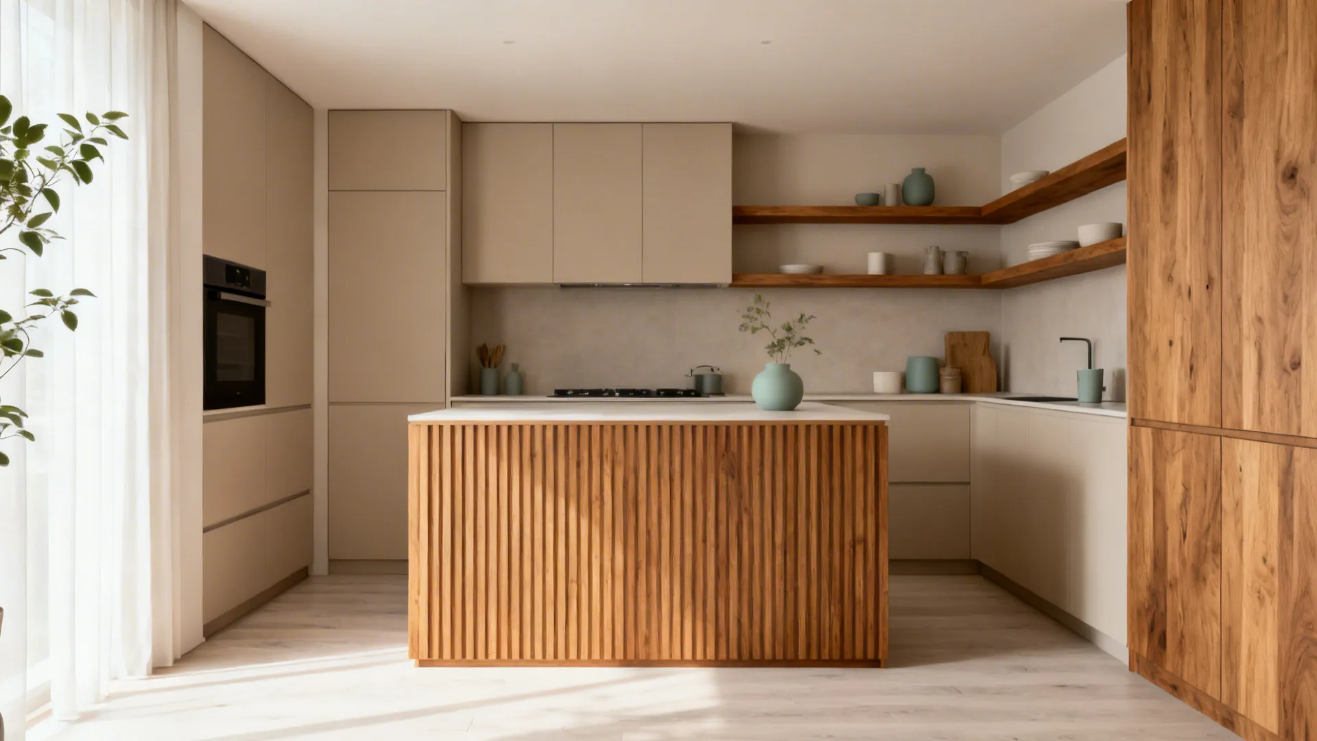 Warm wood accents for balance and comfort