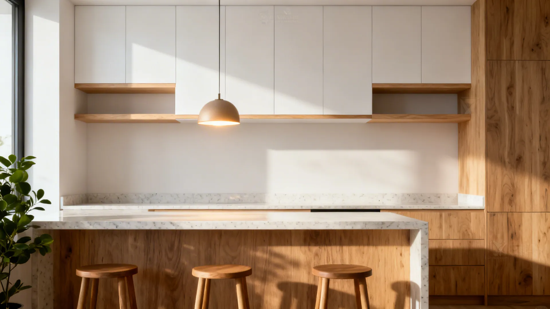 Warm wood accents for a softer mood