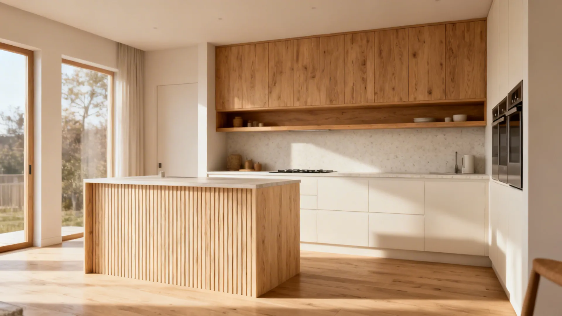 Warm Wood Accents without Darkening the Room