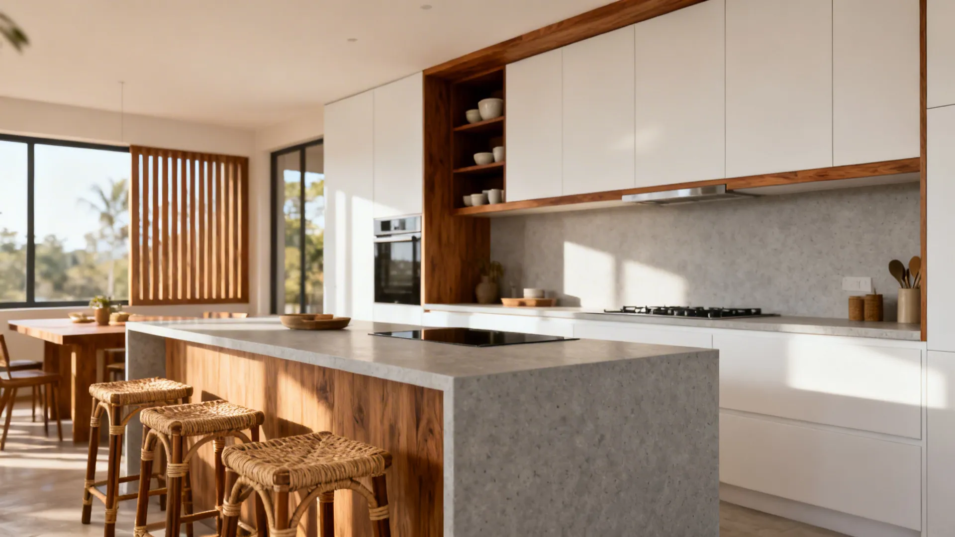 Warm wood accents to soften modern lines