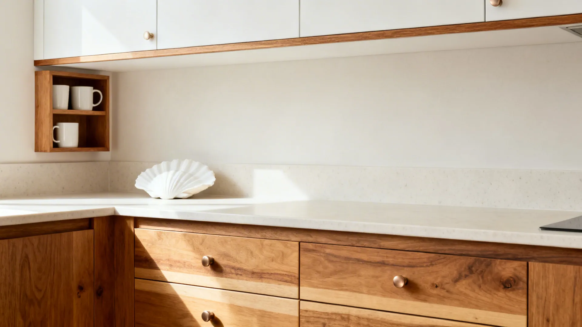 Warm wood accents without visual bulk