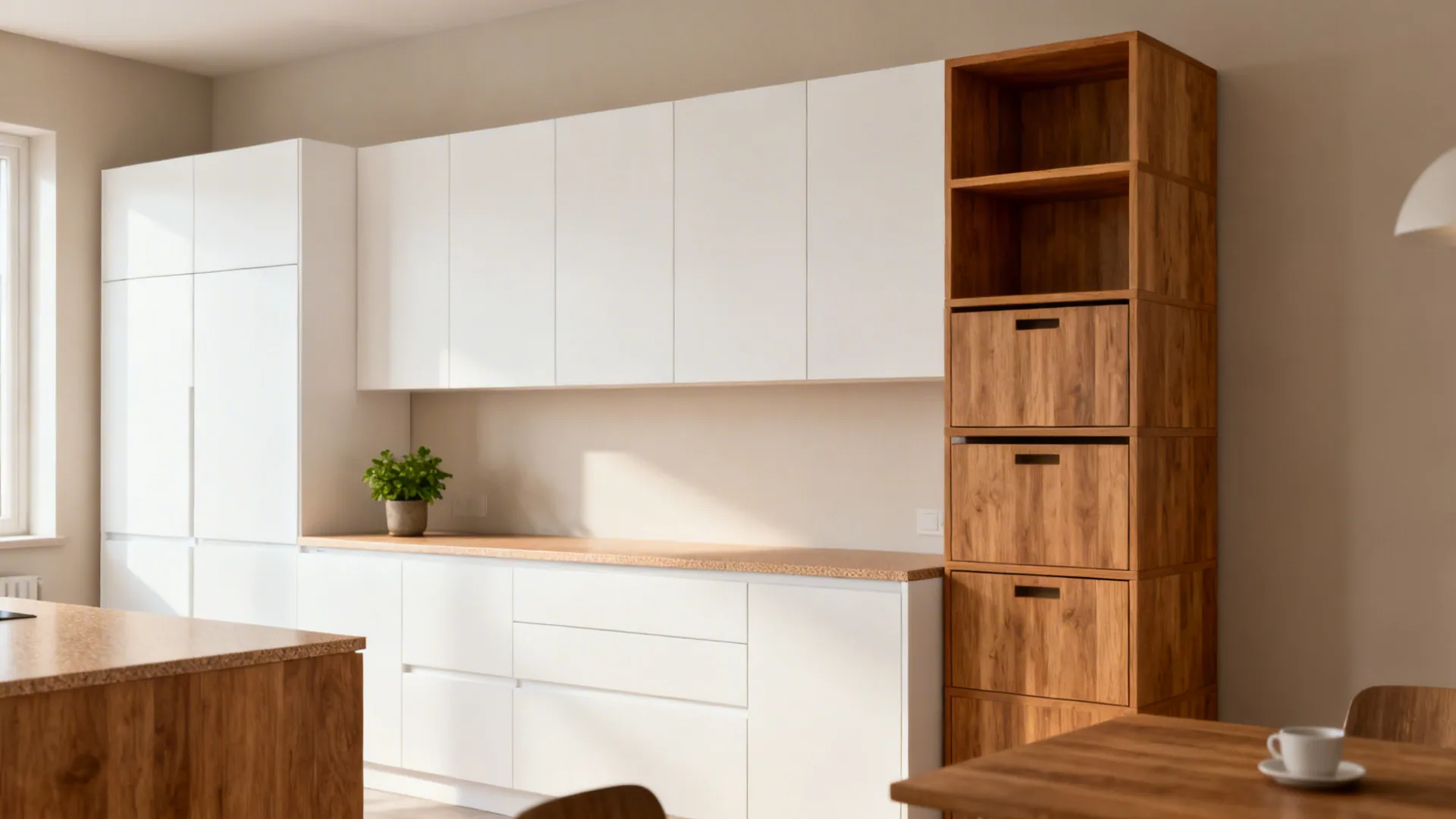 Warm wood accents without heavy upkeep