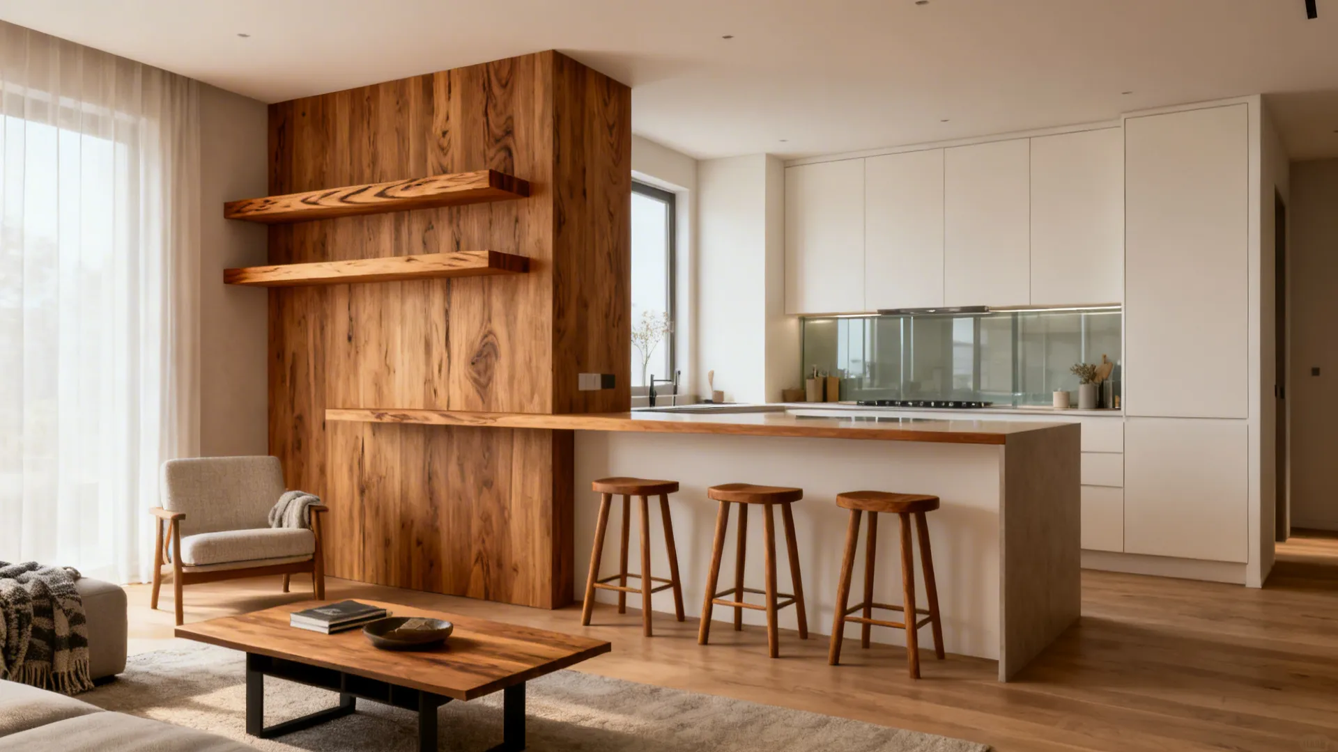 Warm wood accents for softness