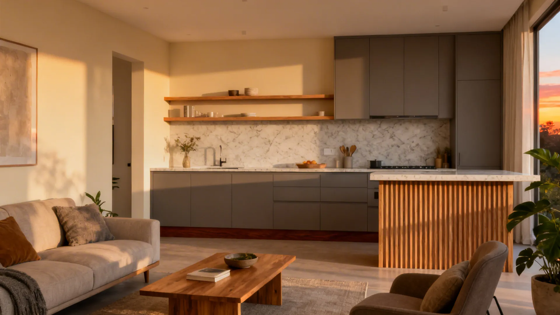 Warm wood accents to soften the open plan