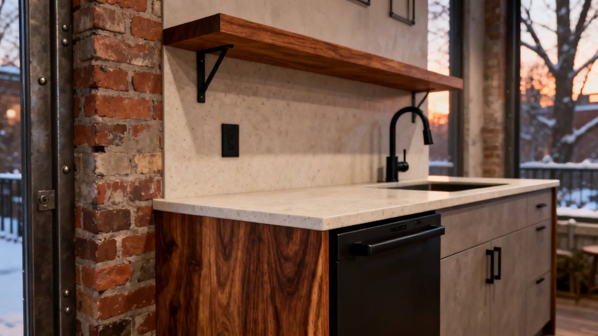 Warm wood accents to soften steel and stone