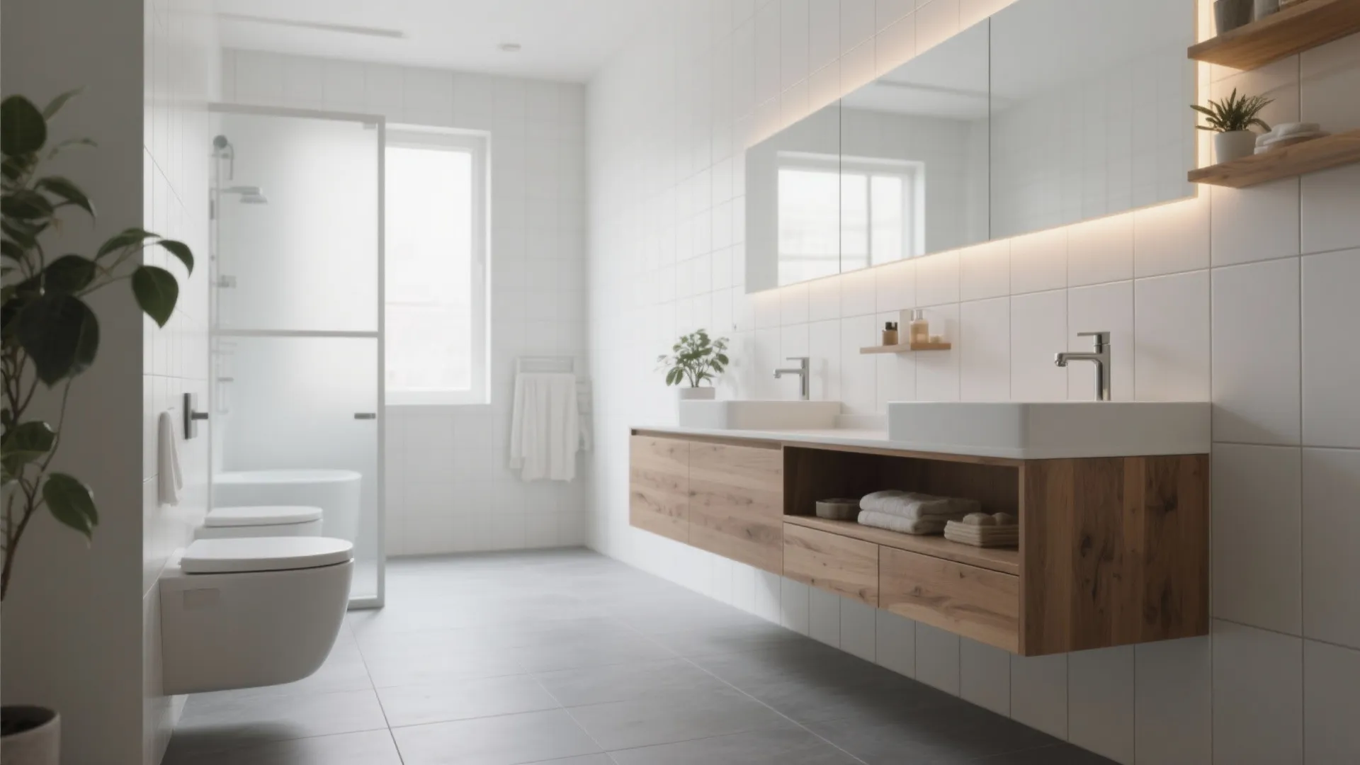 Warm It Up: Soft Greys, White Field Tile, and Wood Accents