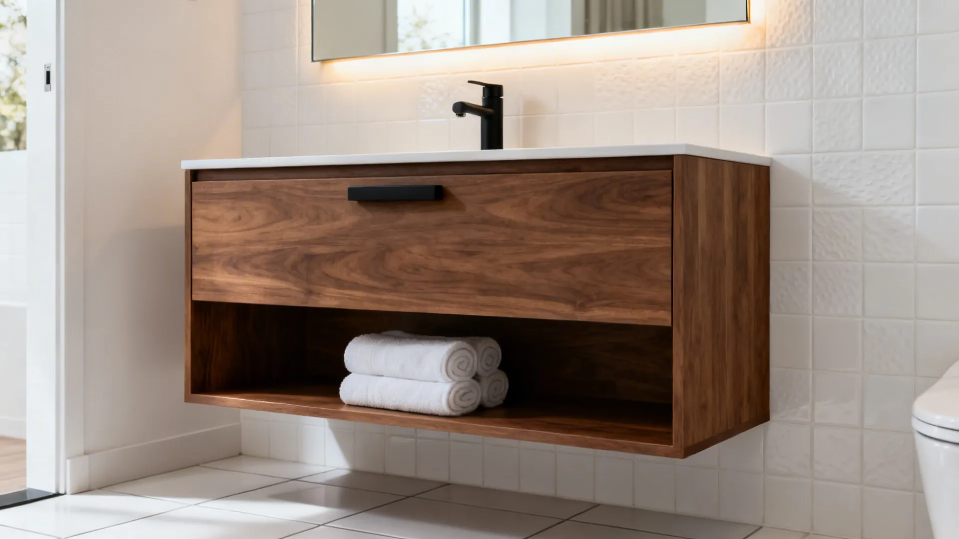 Warm Wood in Compact Bathrooms