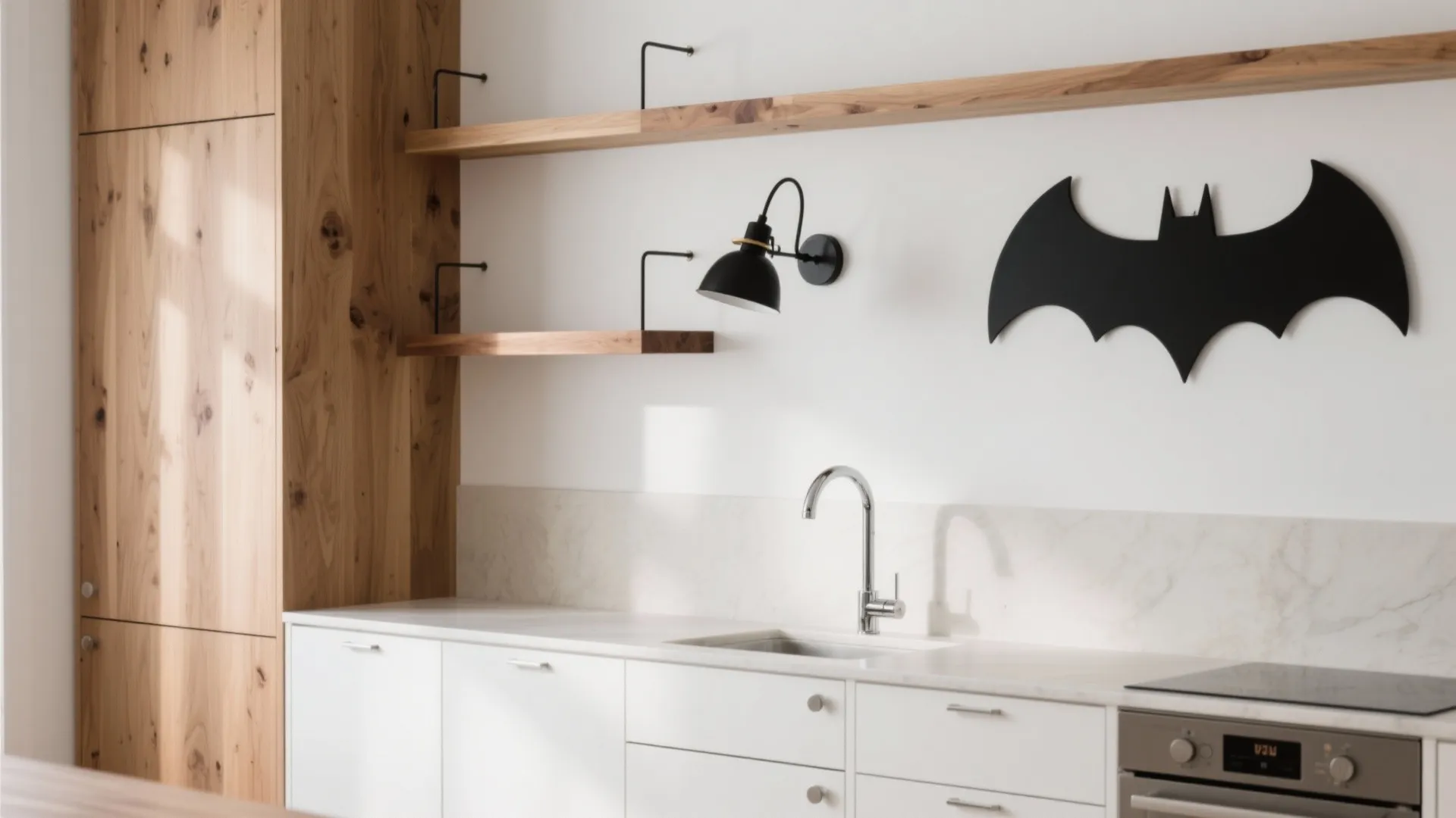 Warm wood accents to soften the graphic silhouette