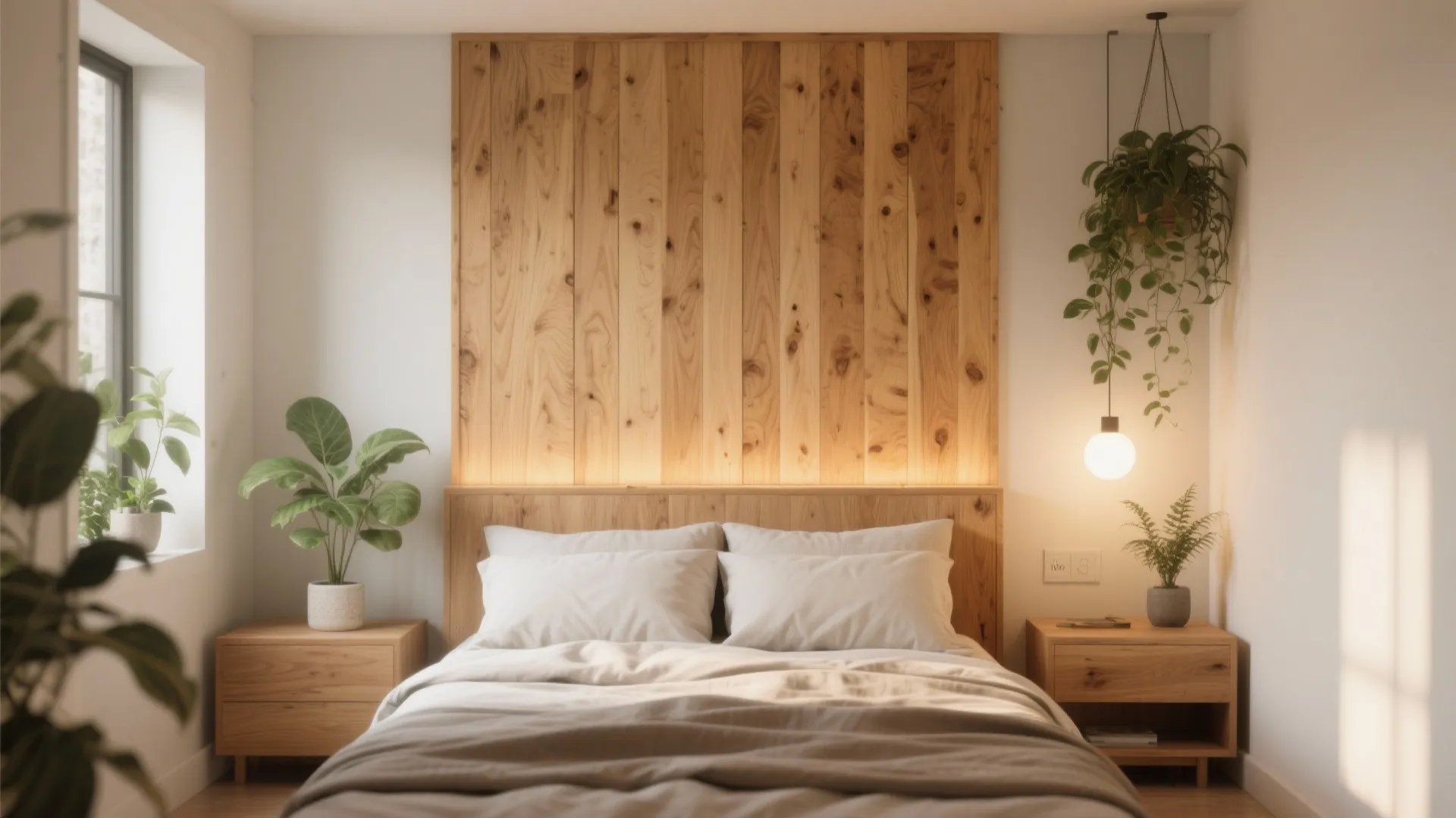 Warm wood tones for biophilic calm
