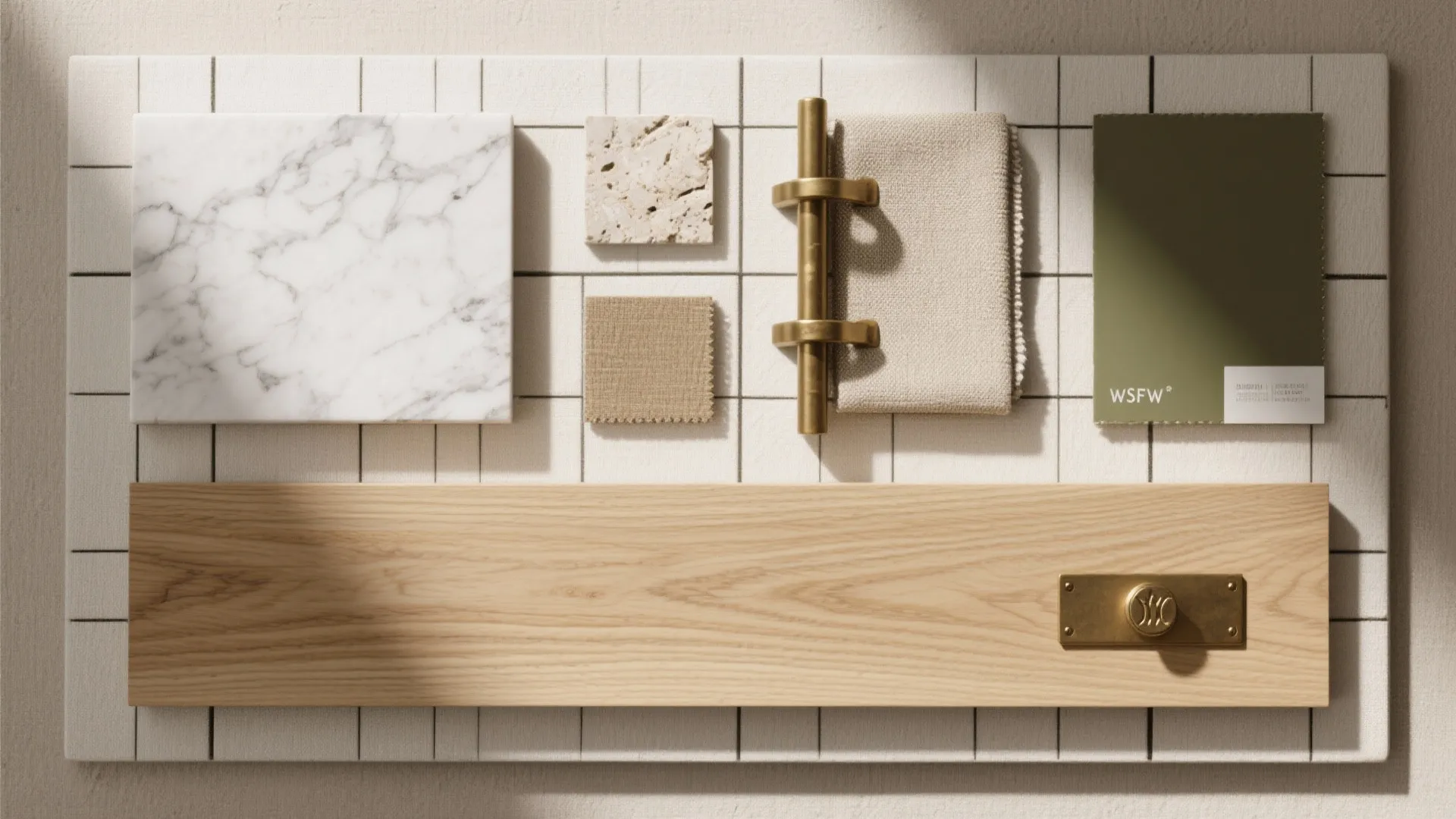 Material Palette: Warm Wood, Honed Stone, and Brass Details