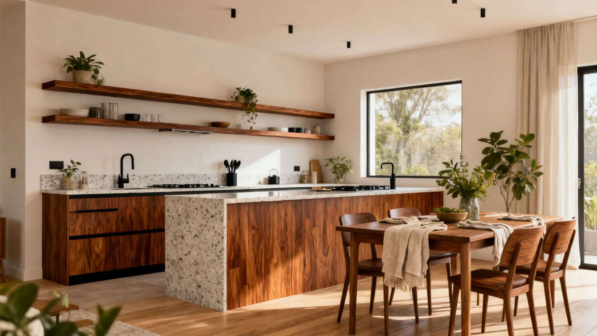 Warm Wood Accents to Bridge Kitchen and Dining