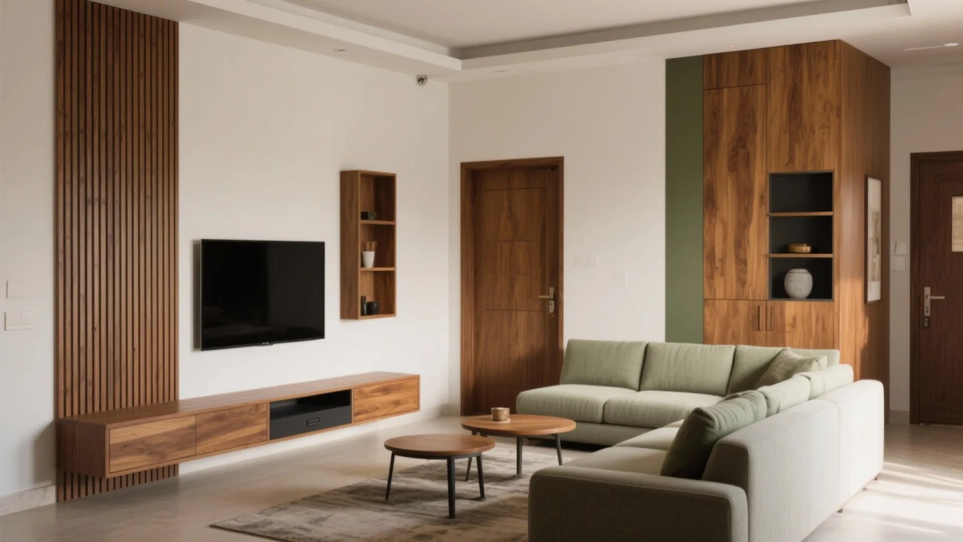4) Warm wood tones with moisture-smart finishes