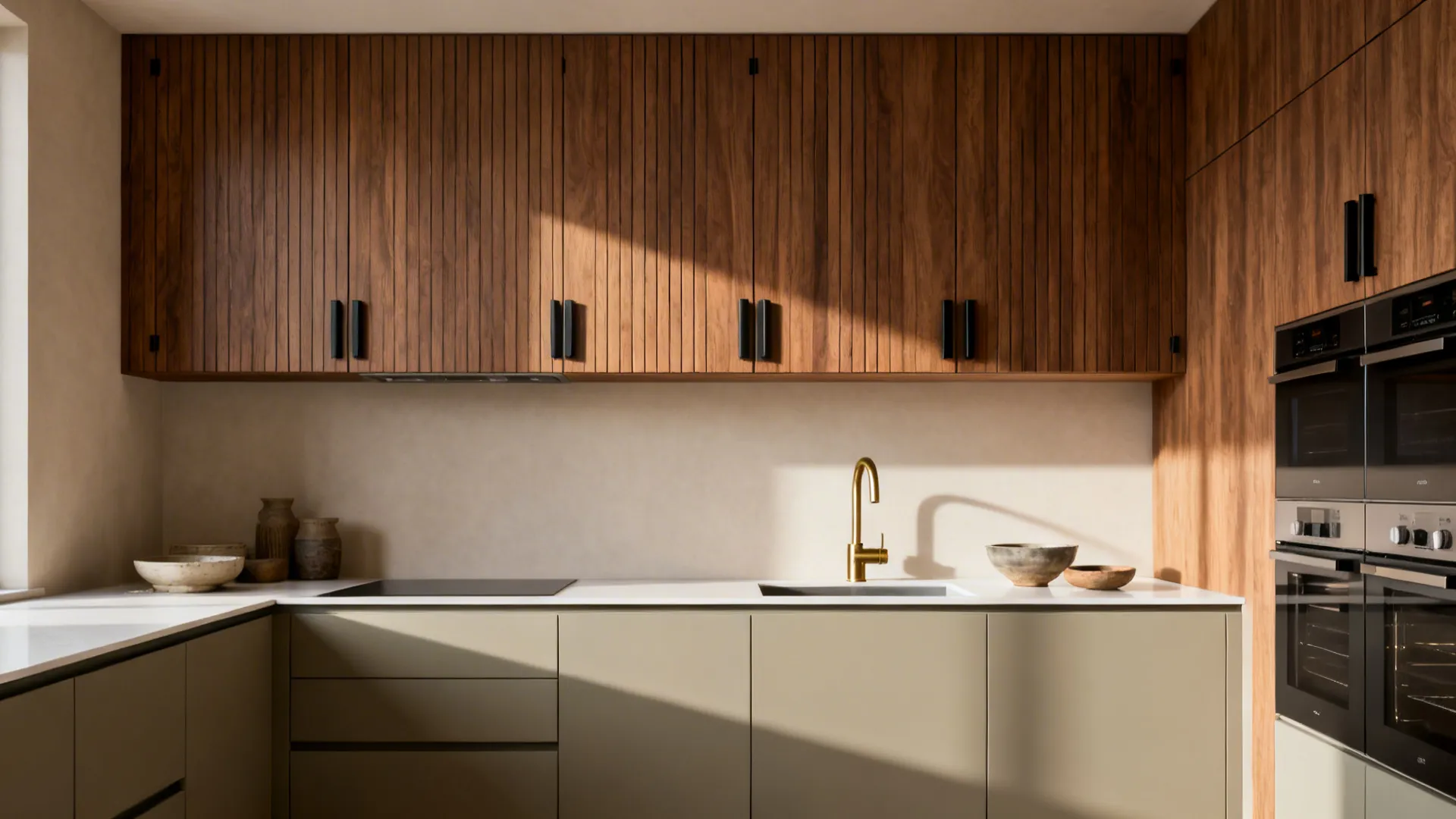 1) Minimalist Italian Cabinetry with Warm Wood