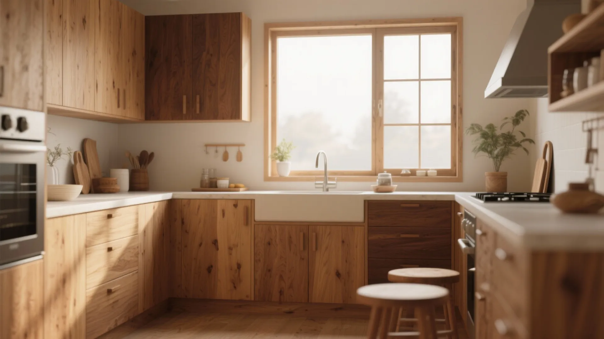 Warm Wooden Finish Cabinets