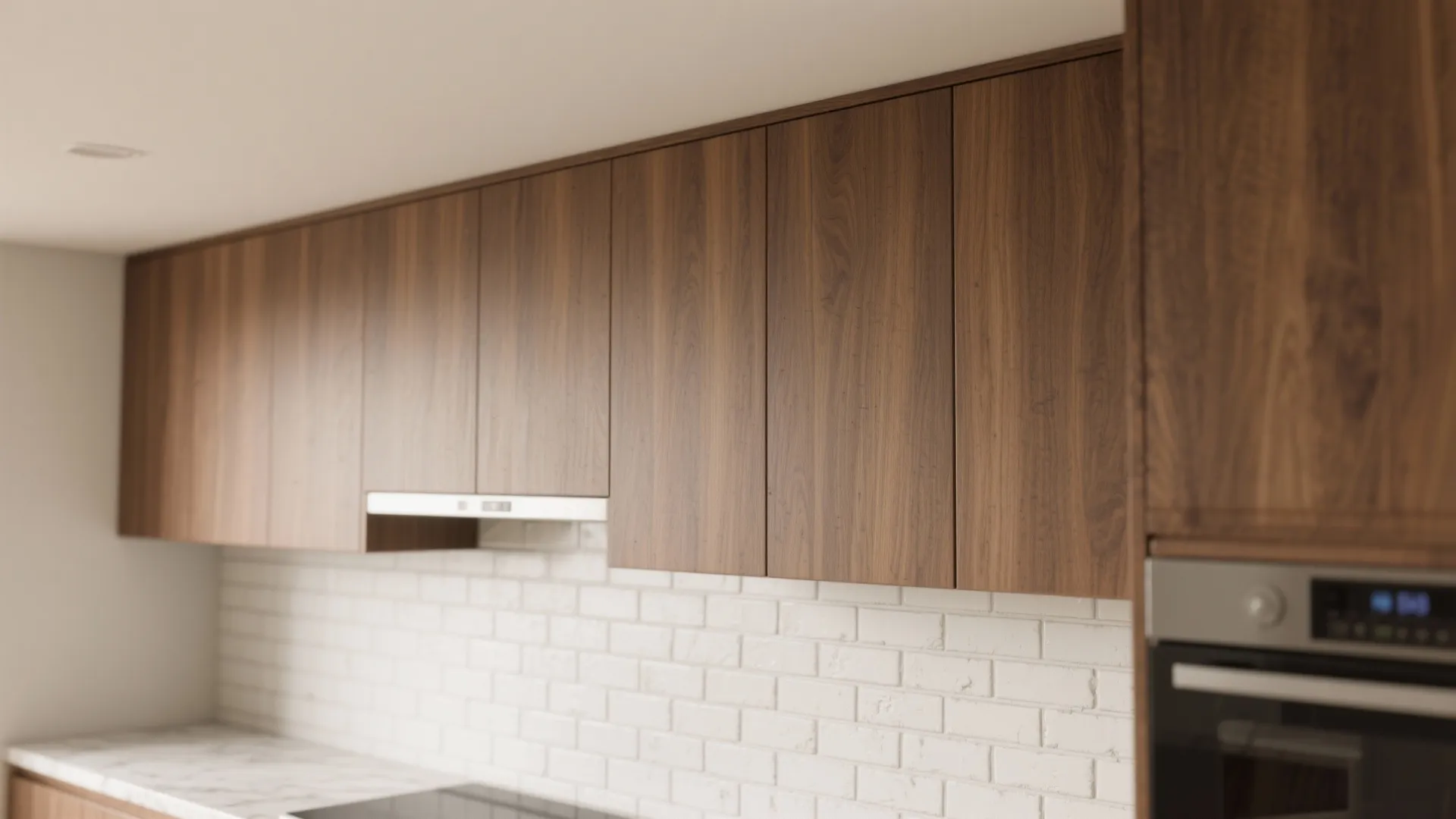 1. Contrast with Warm Wood Cabinets