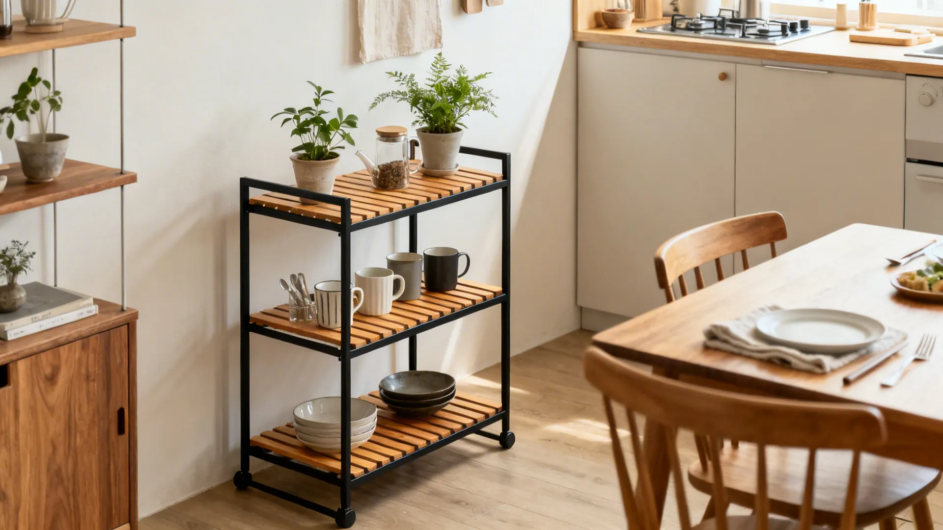 Warm wood accents on a compact frame