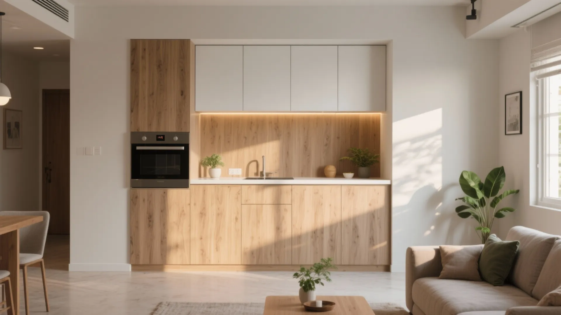 Warm wood tones with clean lines