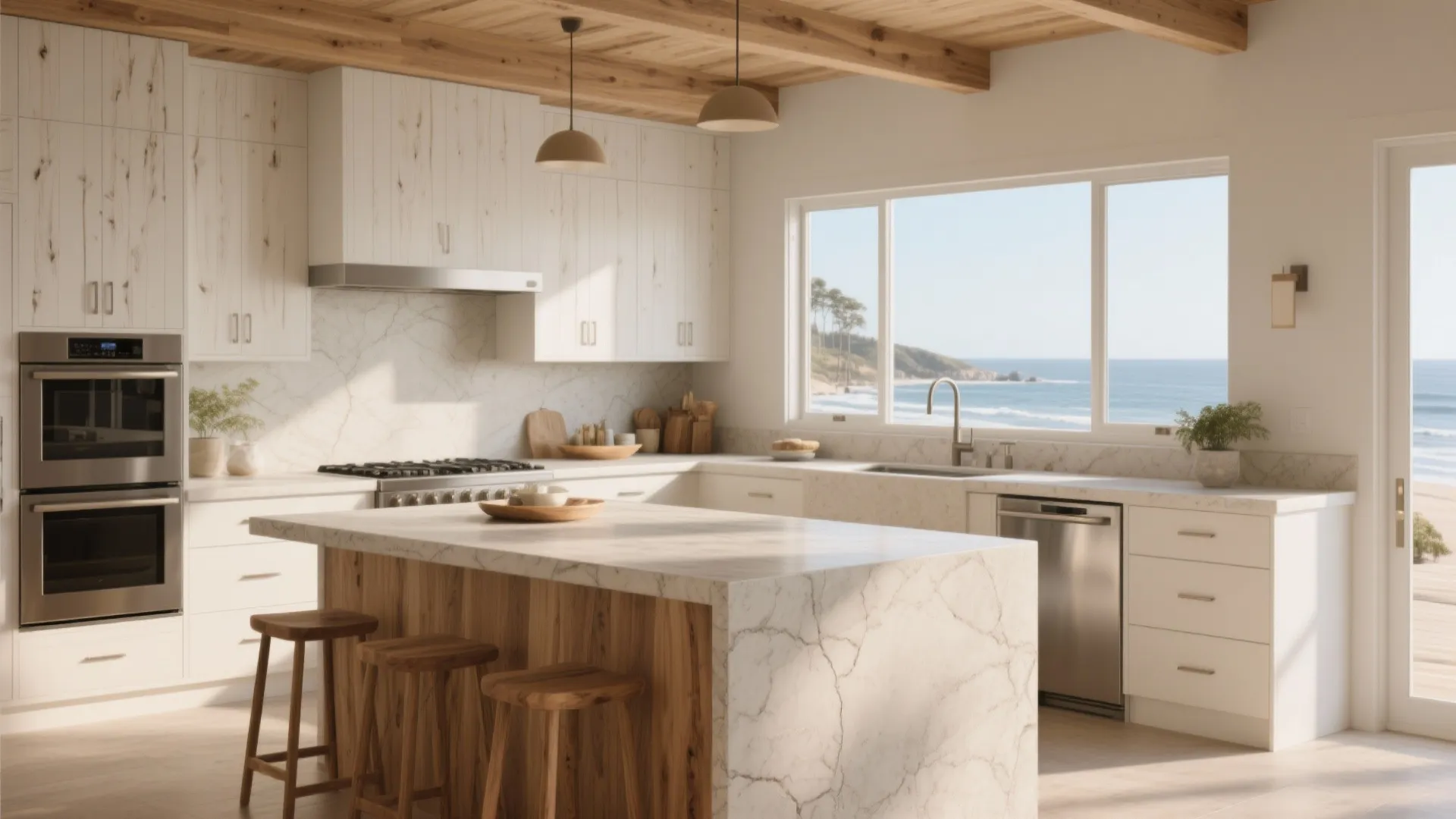 Warm wood elements for coastal comfort