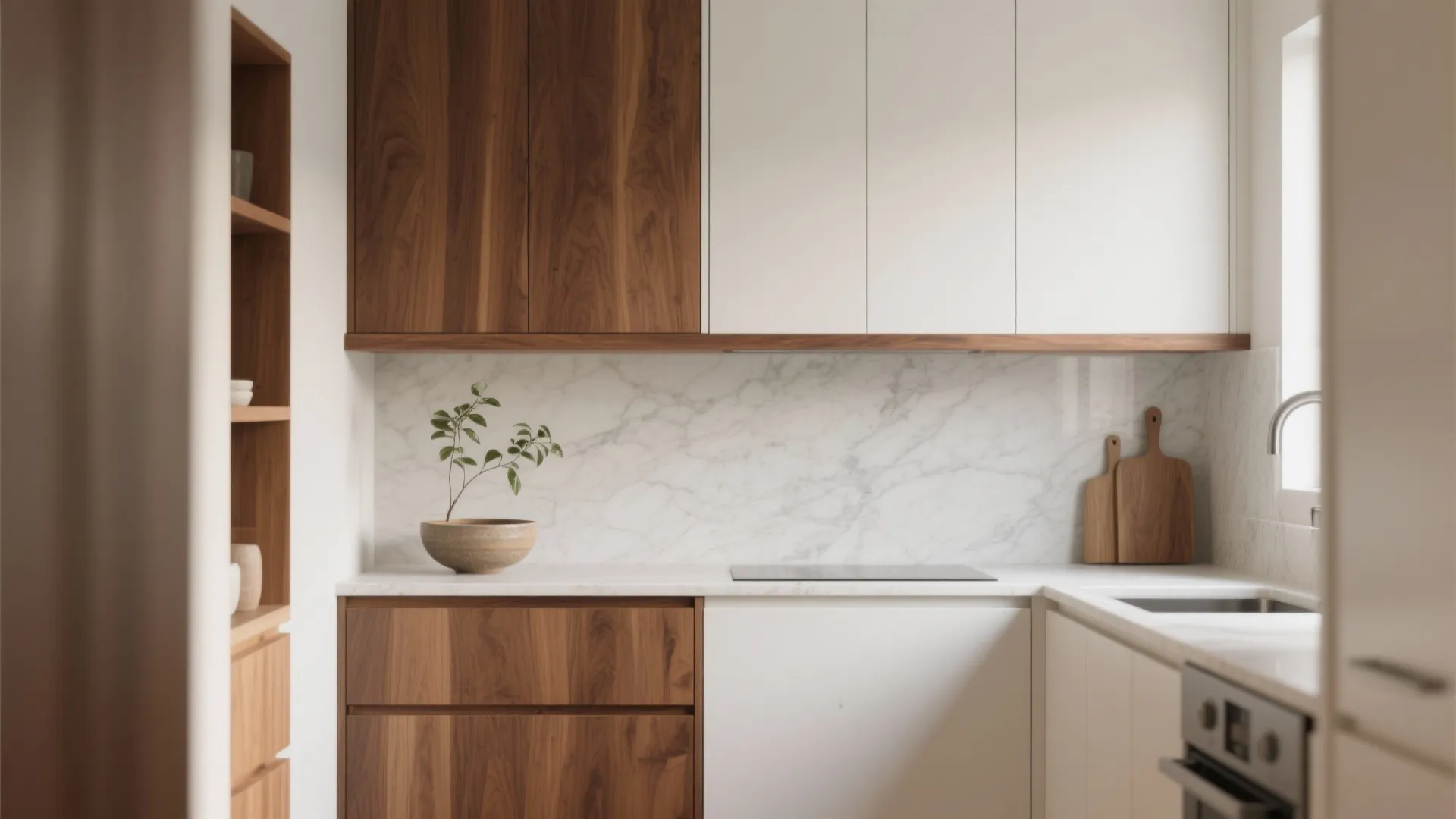 Warm wood moments in a compact kitchen