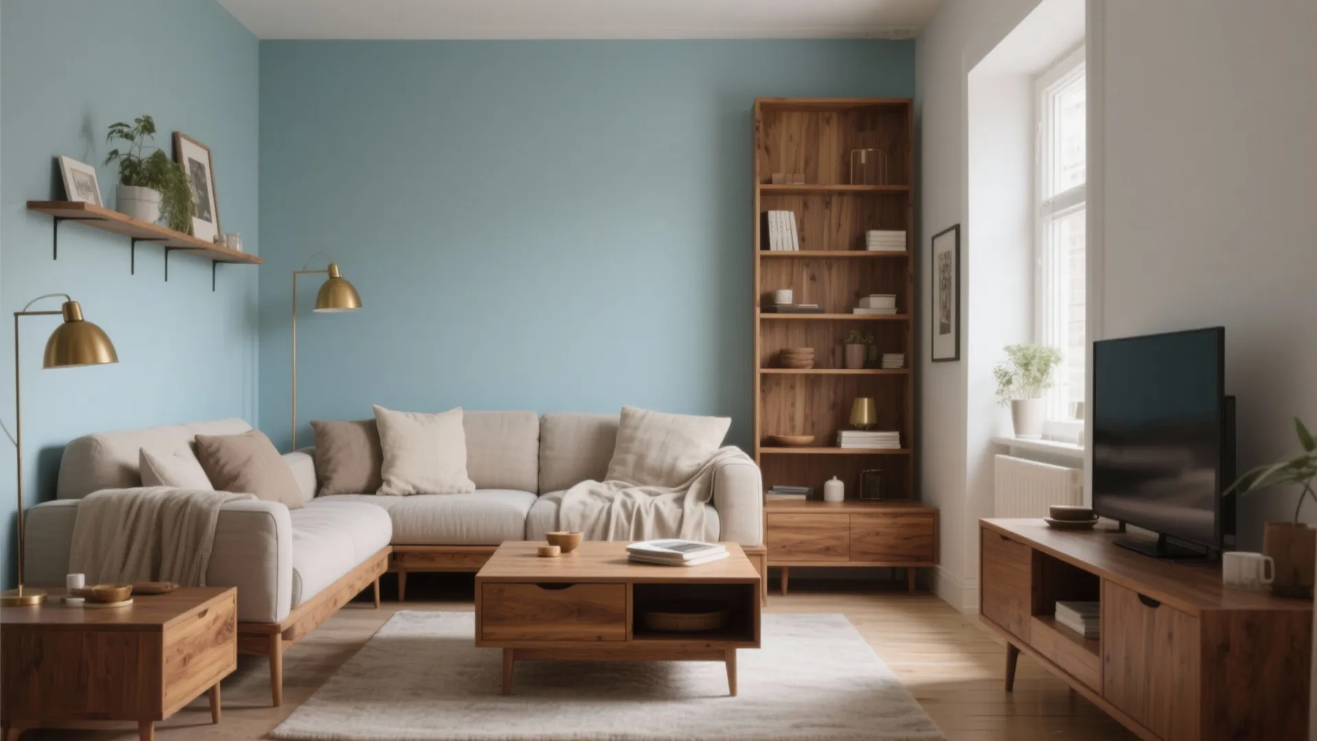 1. Warm Wood + Pale Blue: Friendly Contrast