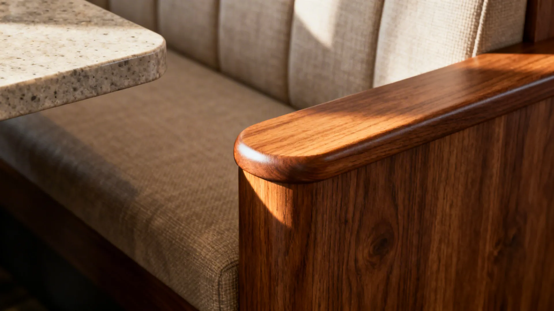 Warm Wood Accents and Curved Edges