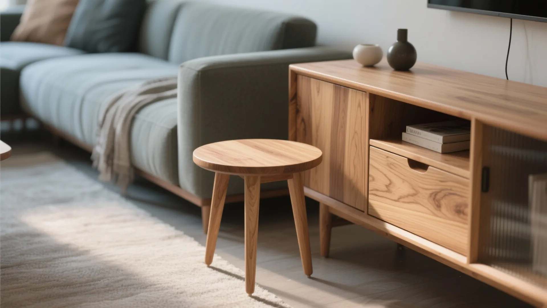 Warm wood detail in living room for natural texture