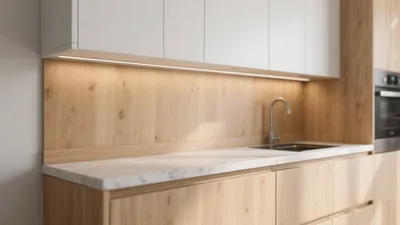 Modern Wood Kitchen with Marble Countertop