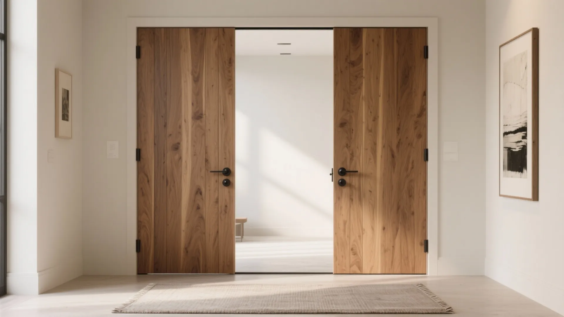 Warm-Wood Double Doors with Vertical Grain