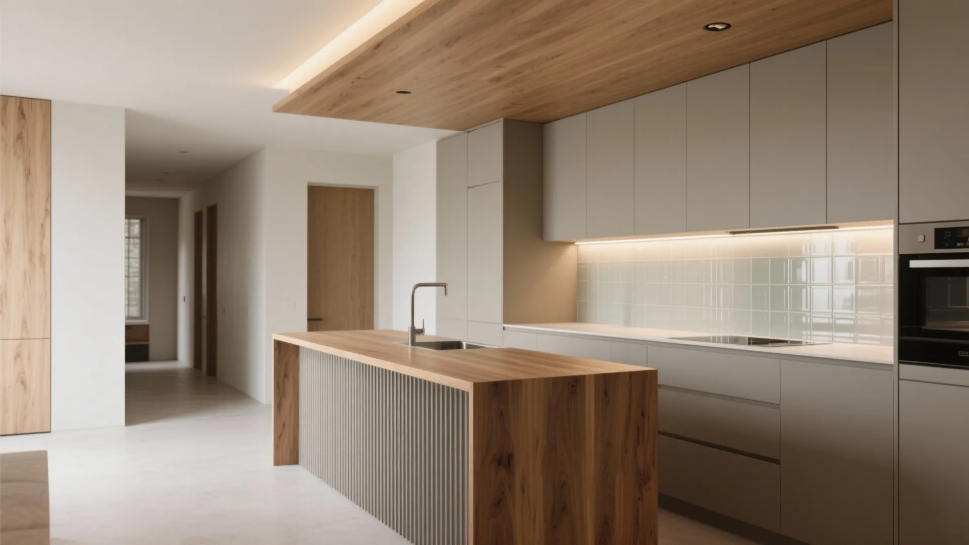 Warm Wood Accents to Soften the Hall-Kitchen Edge