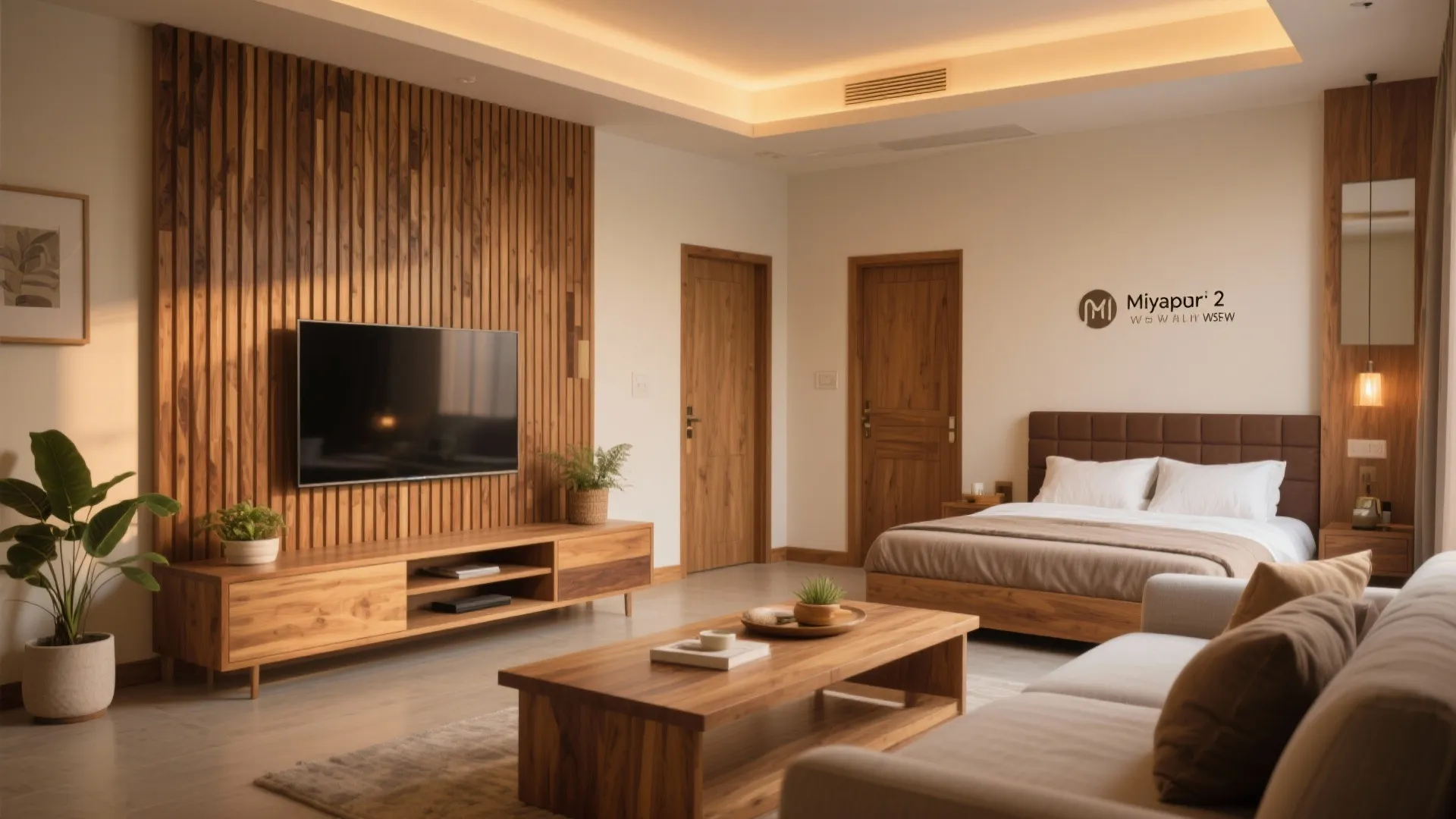 Warm Wood Elements in Living and Bedrooms