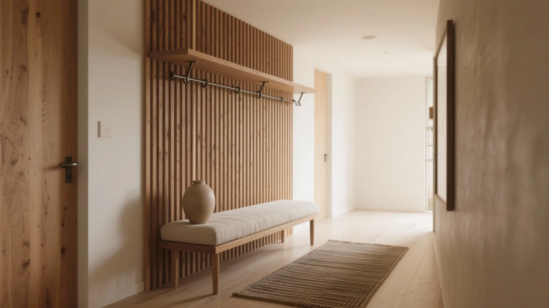 Warm wood and mixed textures feature wall