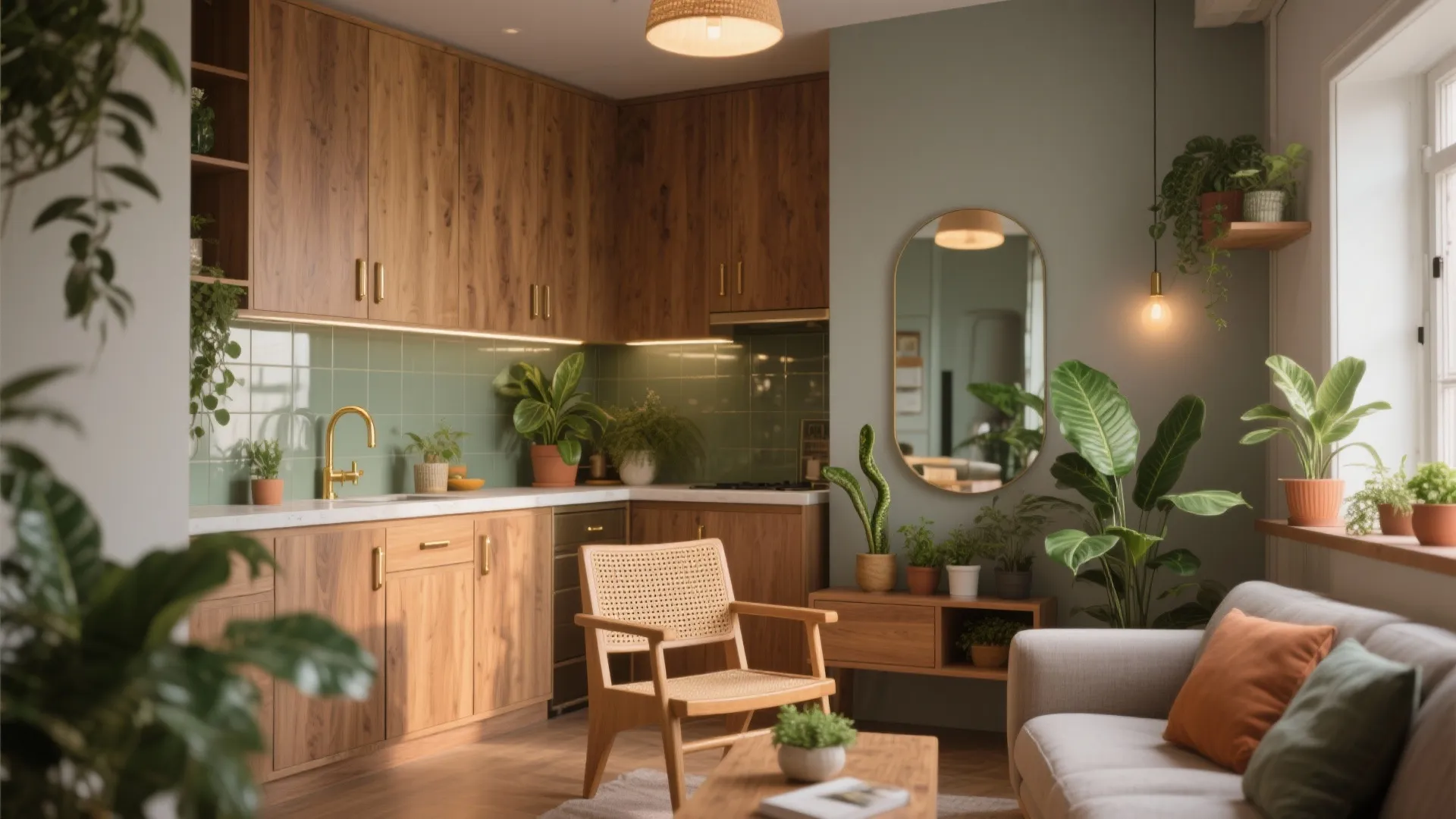Warm wood and biophilic touches