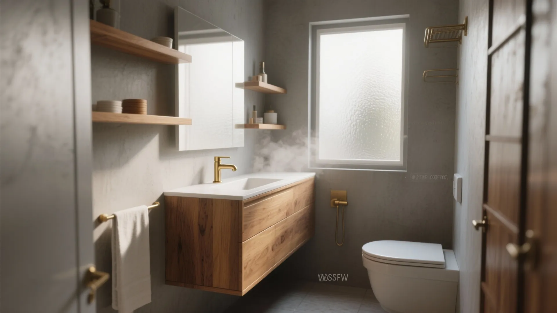 1. Warm wood and grey — cozy contrast