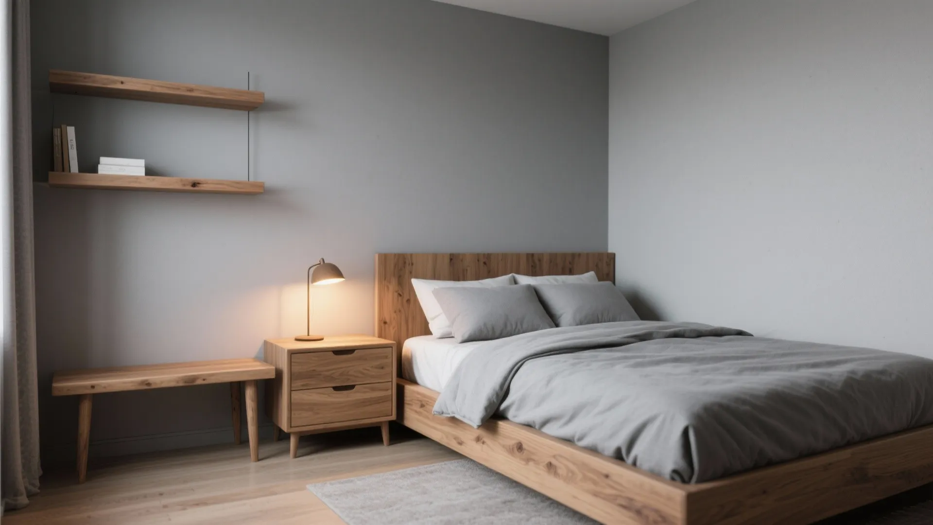 2. Warm Wood + Grey Walls for Balance