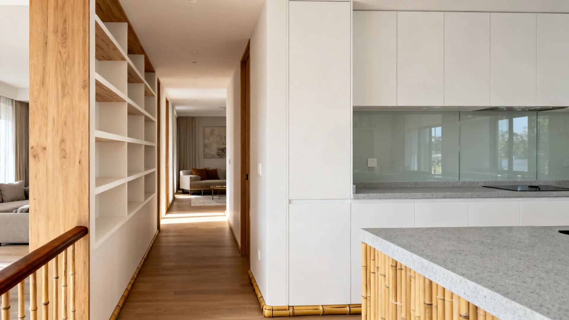 Warm Wood Accents to Soften the Corridor