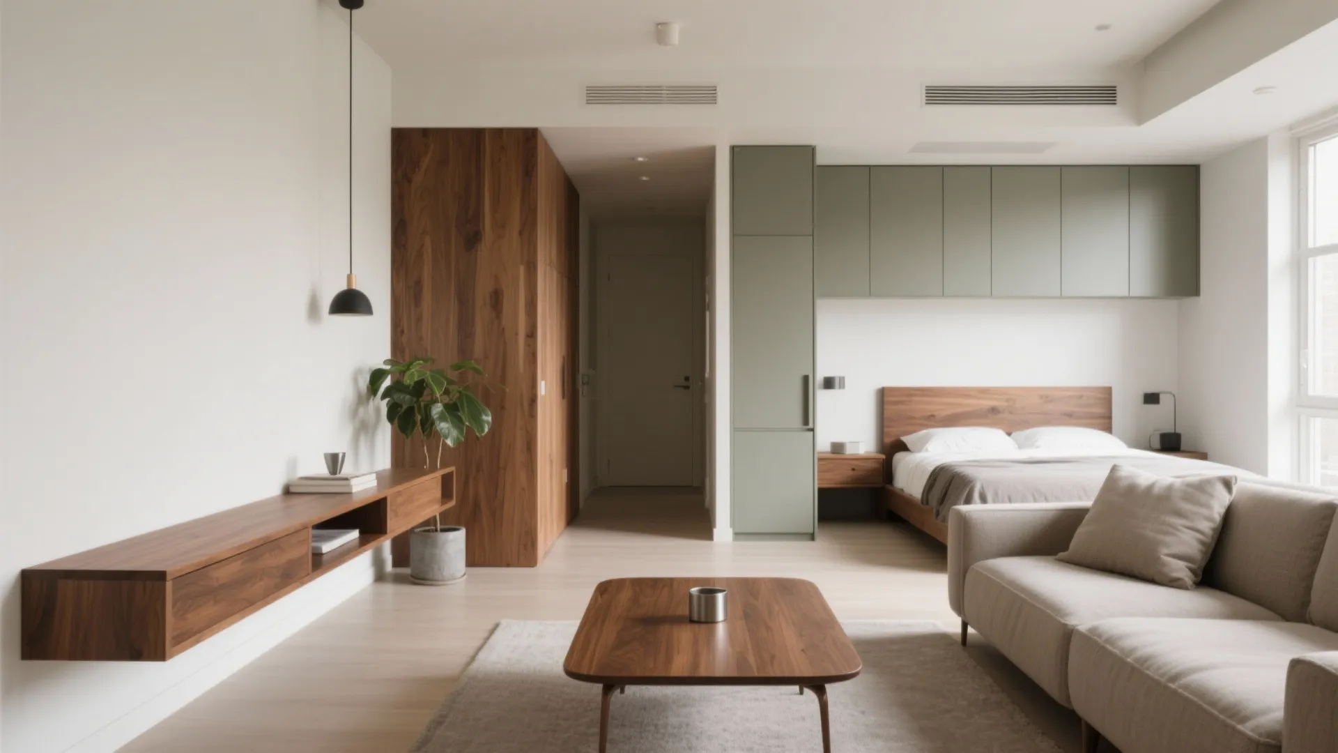 Warm wood accents across a compact home