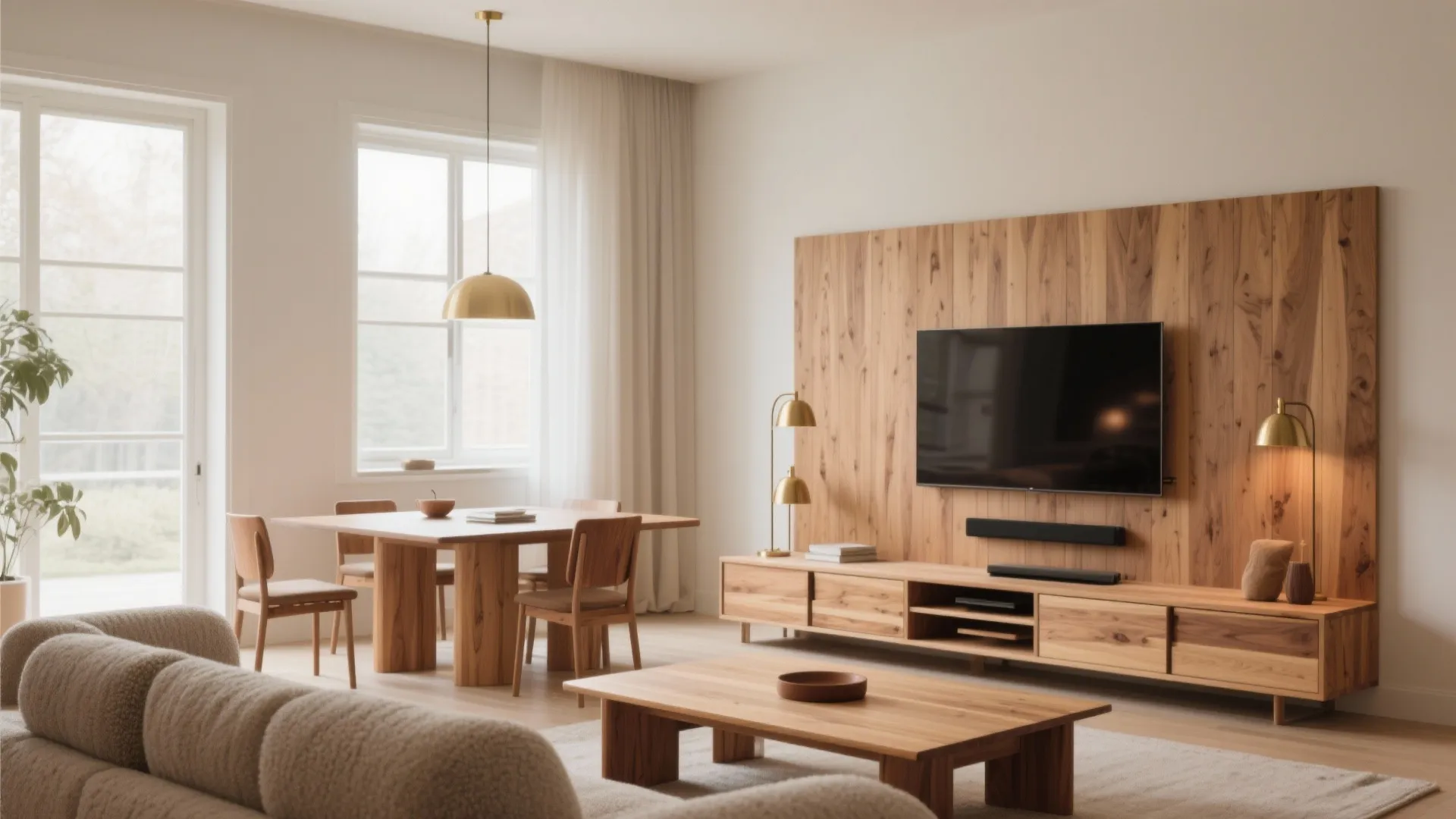 Warm wood elements for a calm, cohesive home