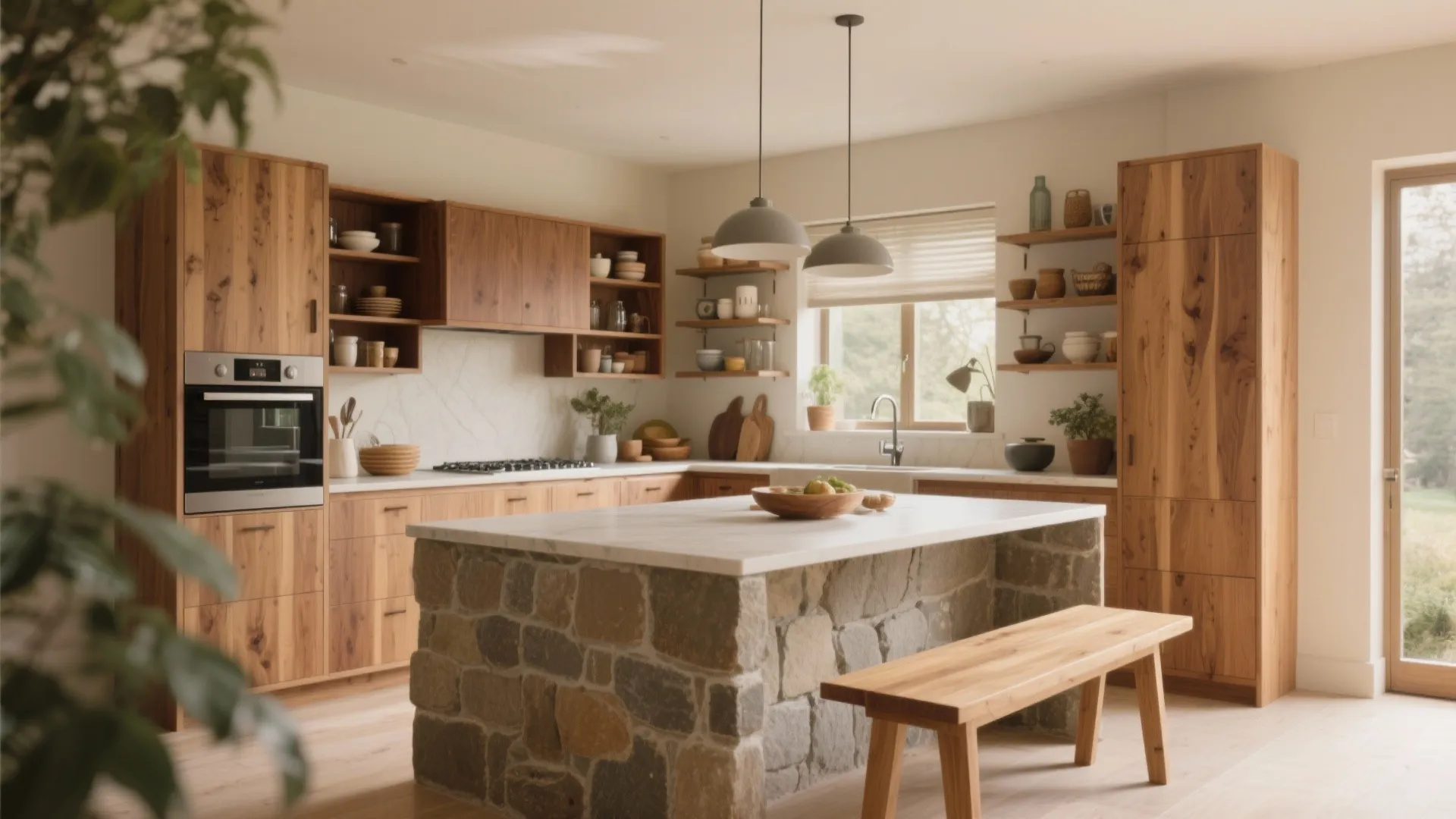 Warm Wood Elements for a Cozy Kitchen Hall