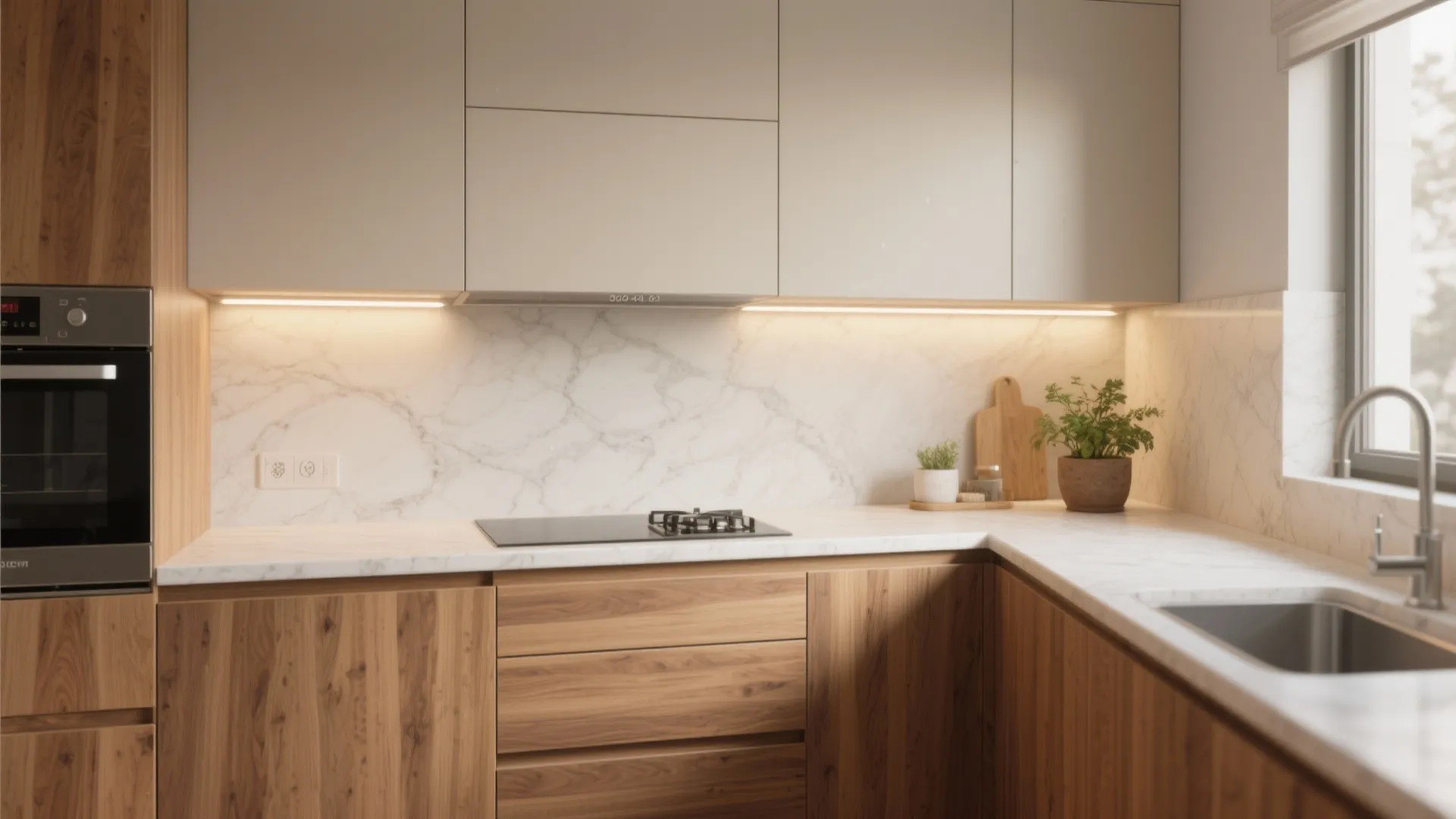 Warm Wood Accents with Durable Laminates