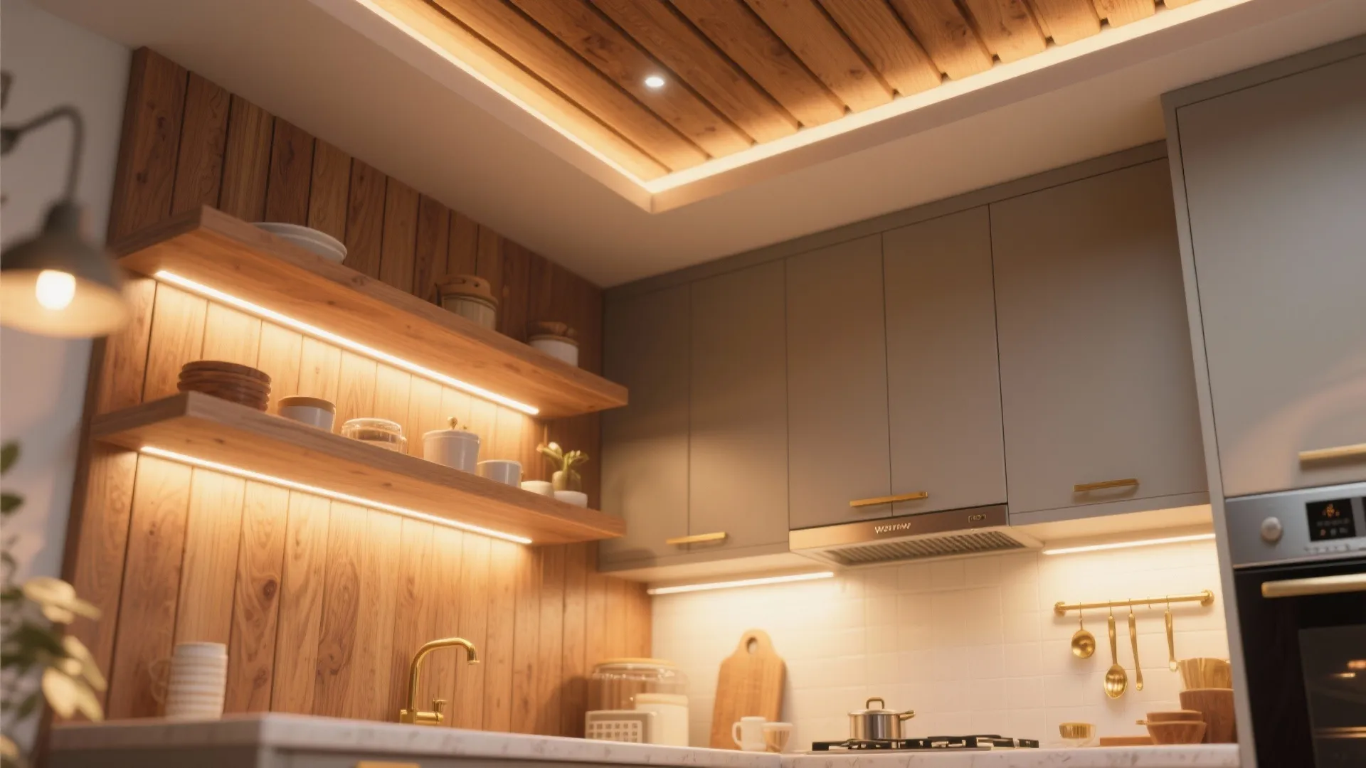 Warm Wood Accents with Hidden LEDs