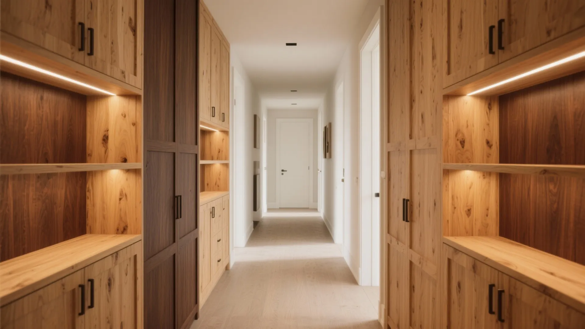 Warm wood tones and thoughtful lighting accents