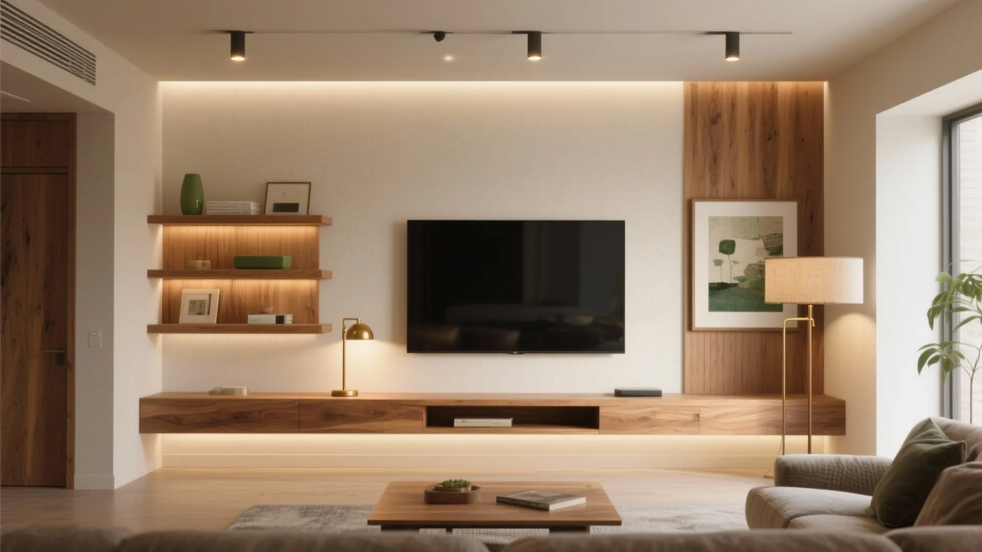 Warm Wood + Layered Lighting