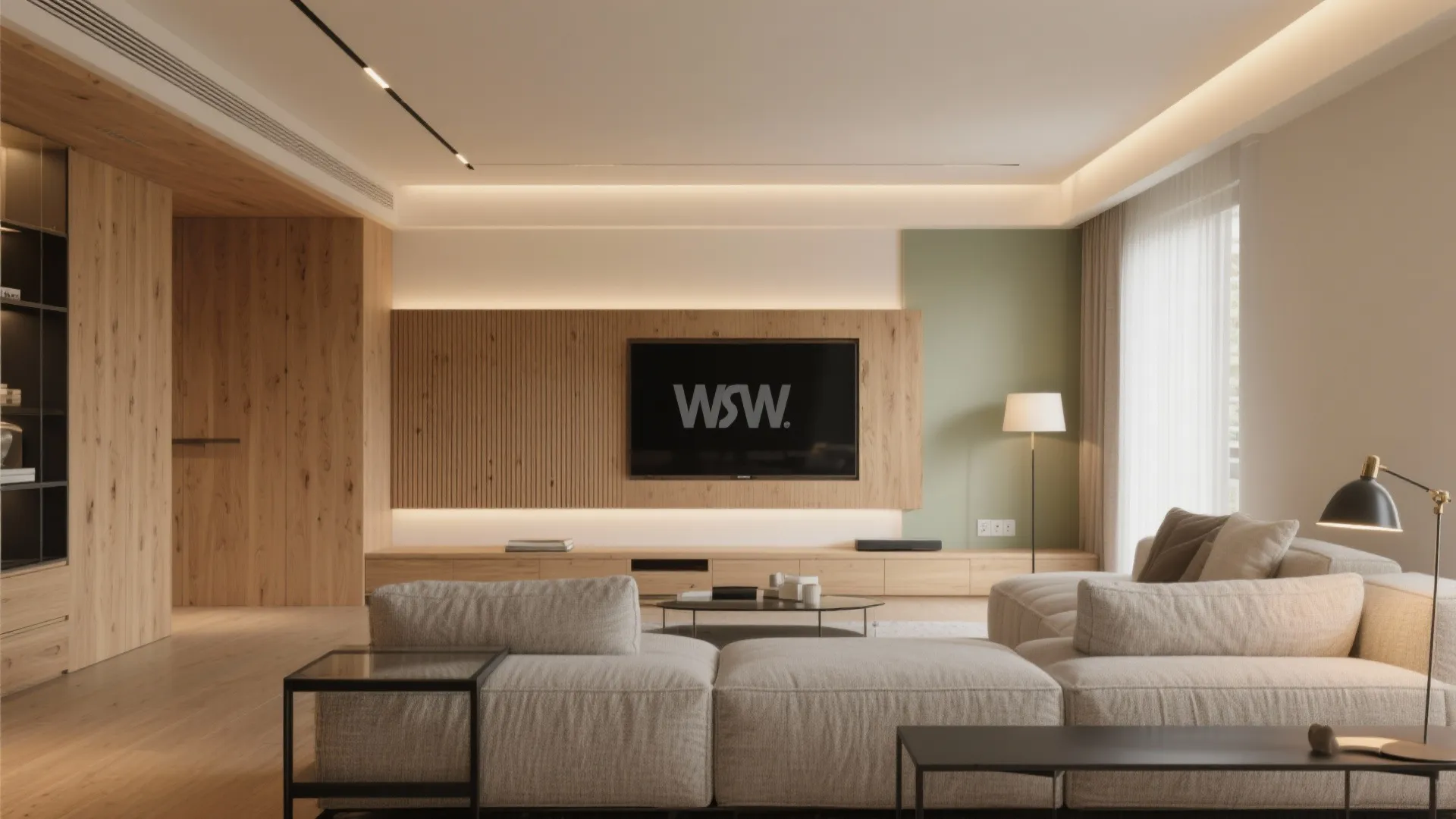 Warm wood accents and layered lighting for a calm home