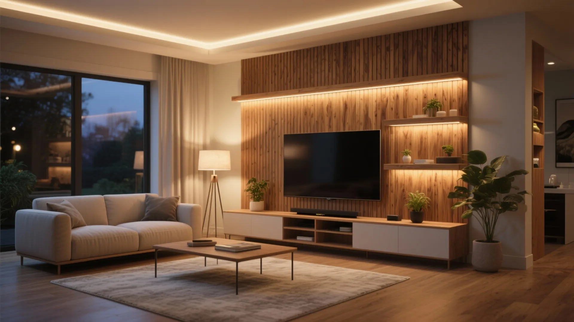 Warm Wood Accents with Smart Lighting