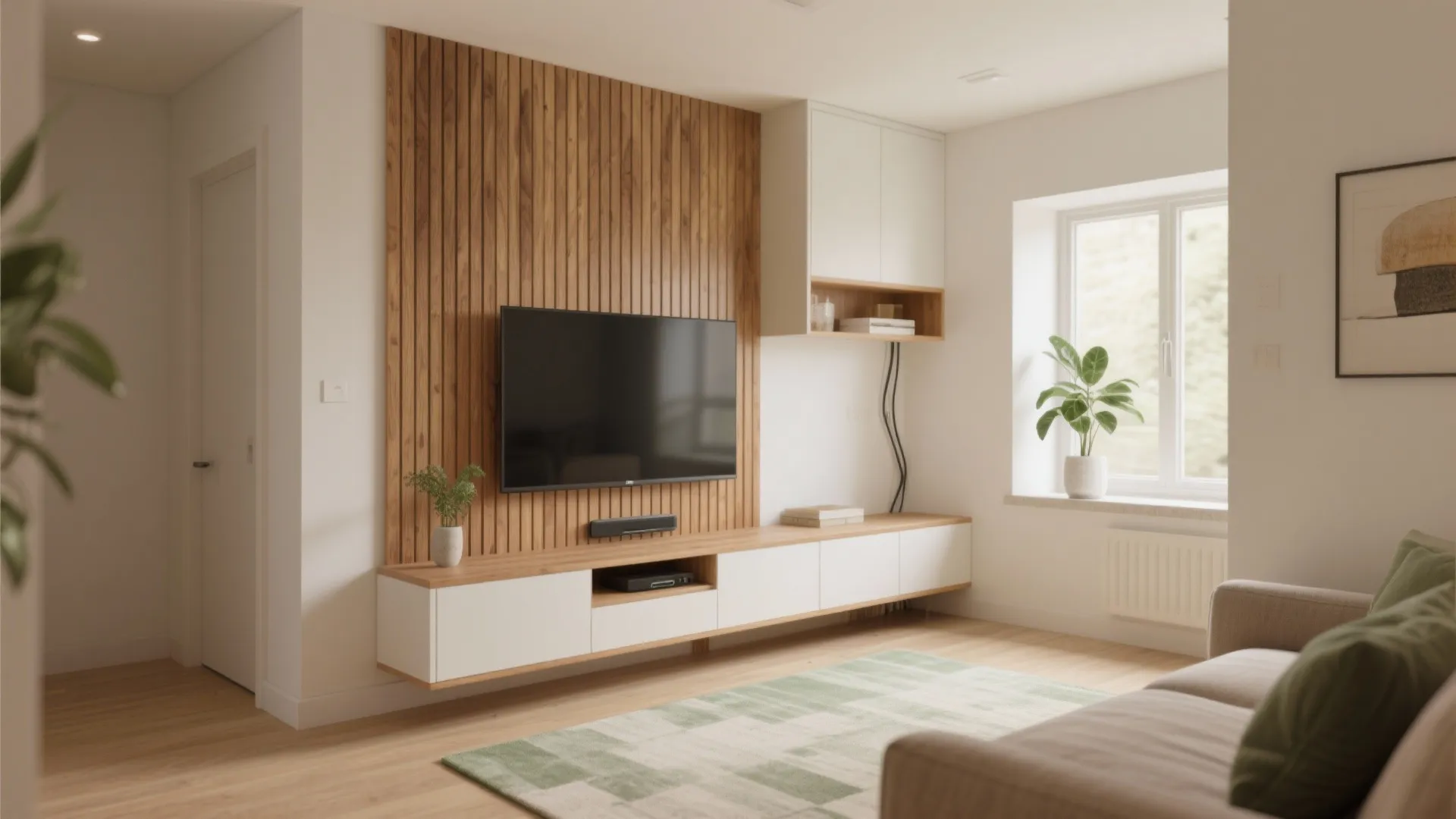 Warm wood accents for a cozy, modern living room