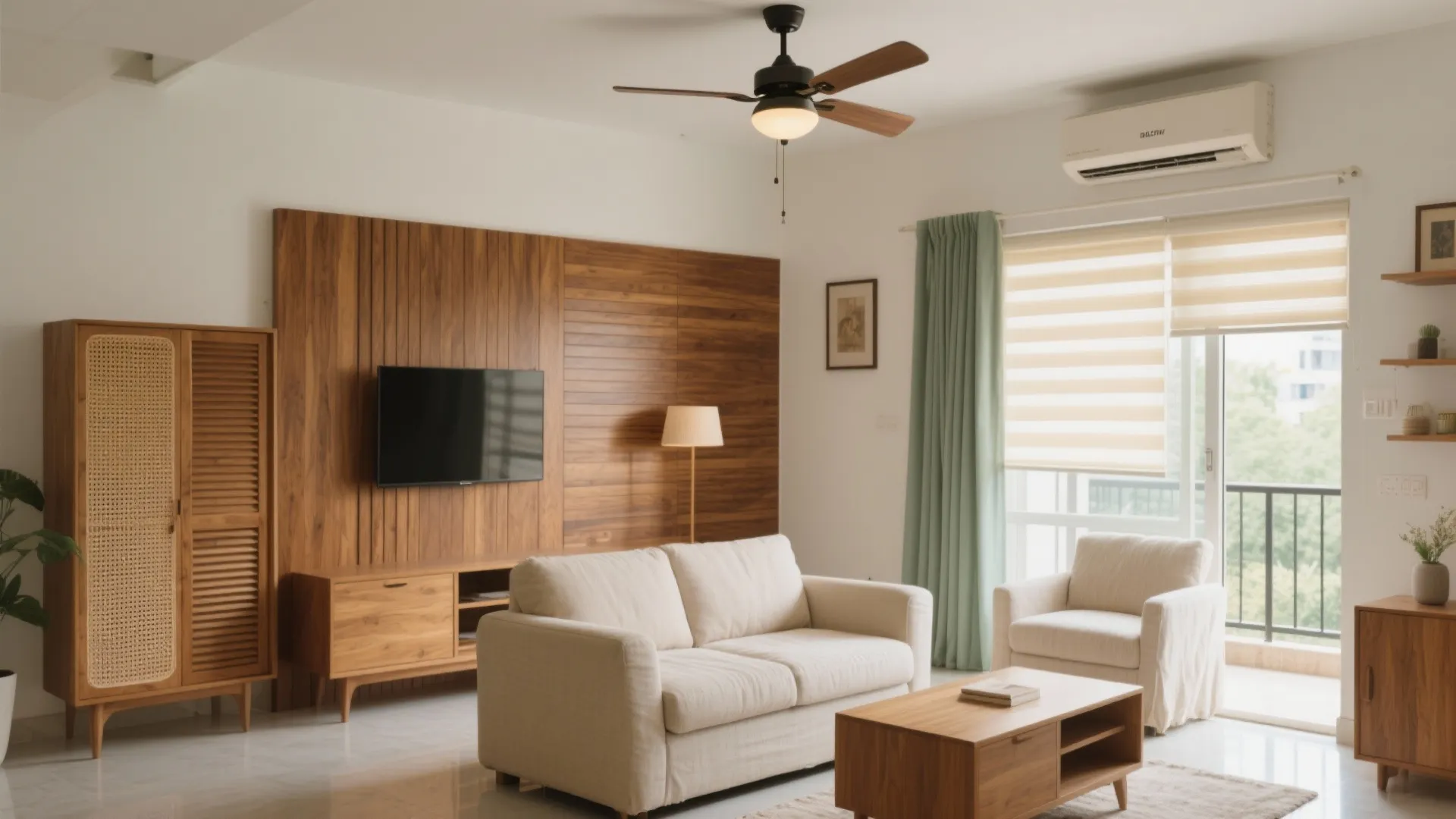 Warm wood tones, breathable fabrics, and heat-smart palettes