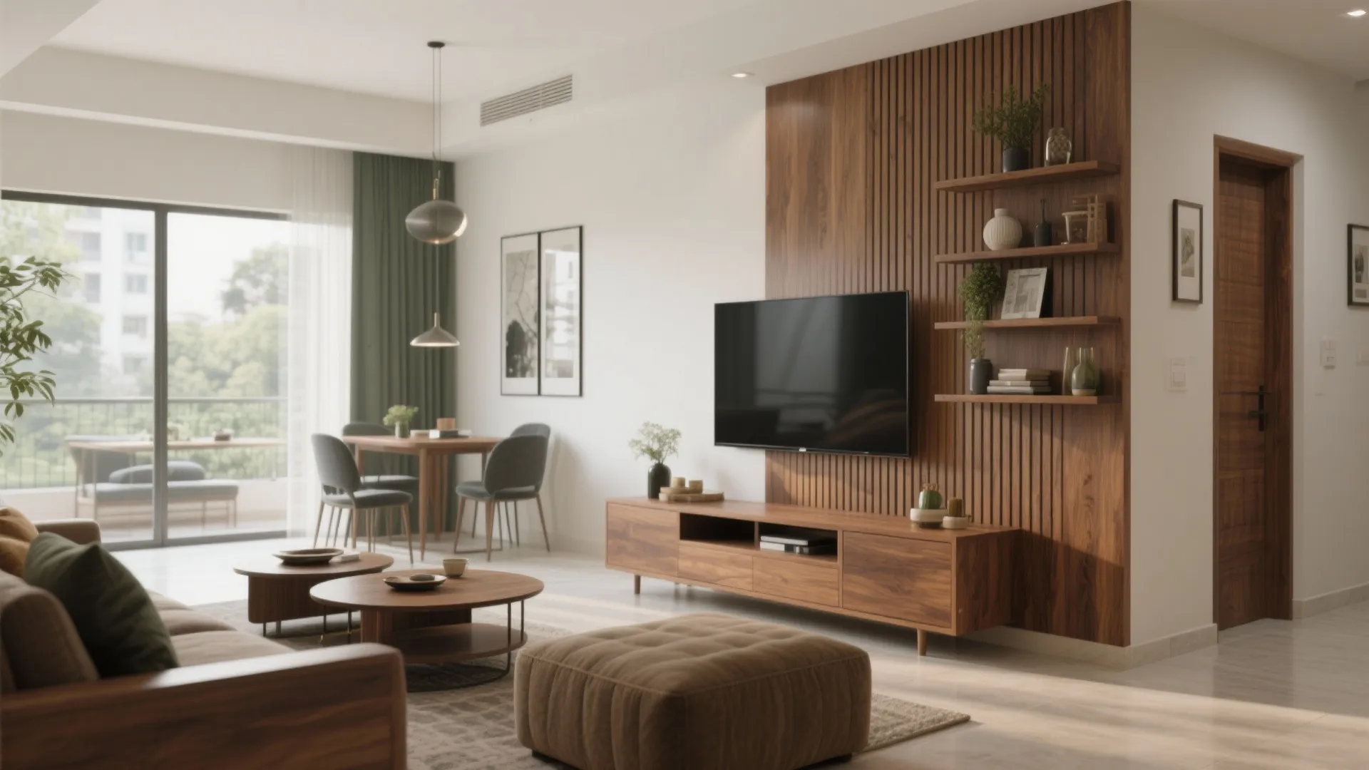 Warm Wood Elements in Living-Dining