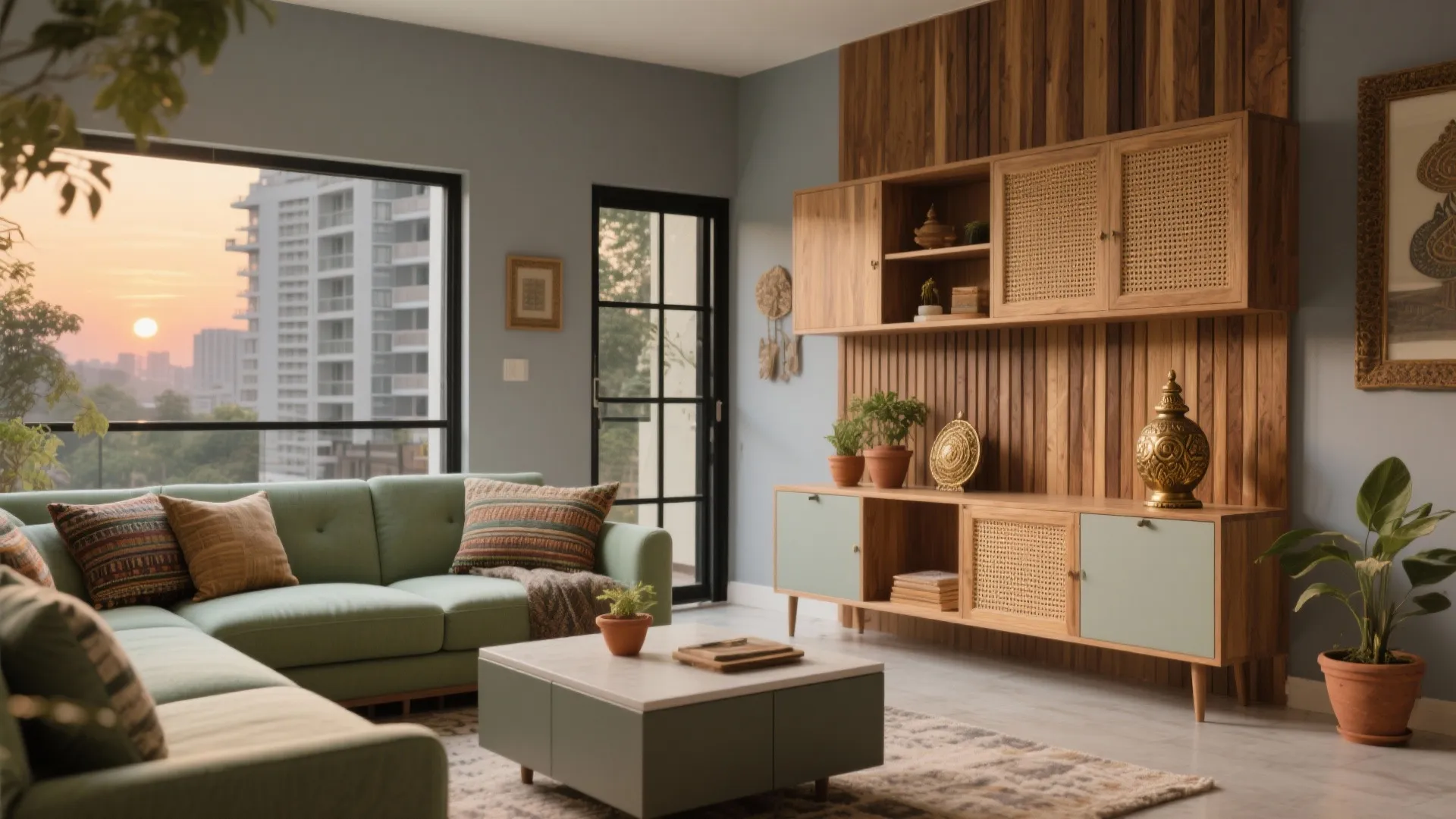 Warm wood accents and local craft details