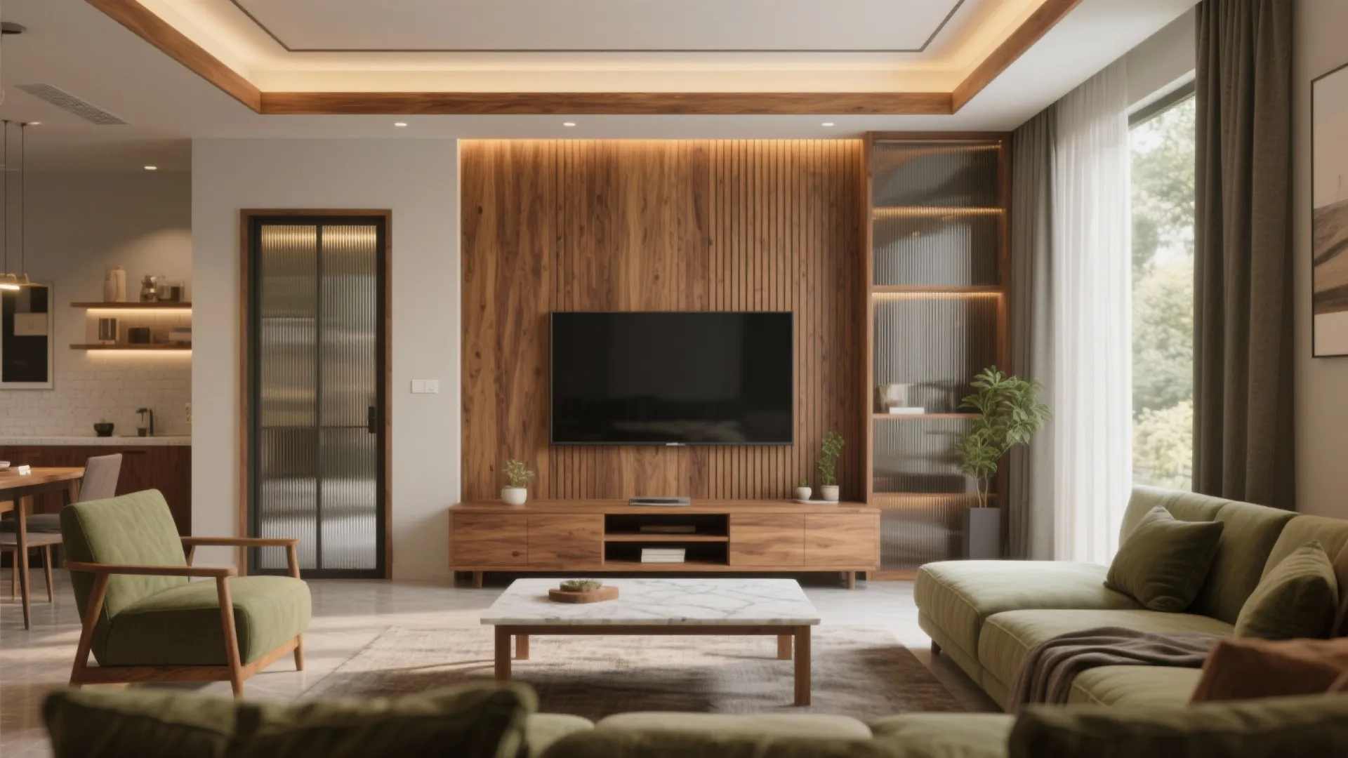 Warm Wood Elements for a Cozy Living Core