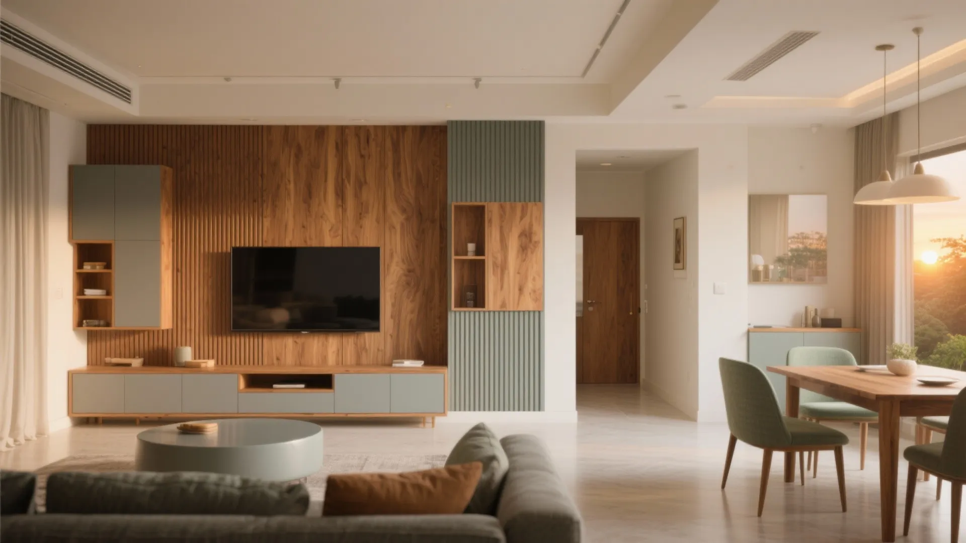 Warm Wood Elements for a Calmer Living-Dining